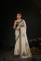 Taranika Floral Satin Saree with Scalloped Stone Border