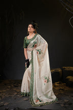 Taranika Floral Satin Saree with Scalloped Stone Border