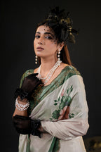 Taranika Floral Satin Saree with Scalloped Stone Border