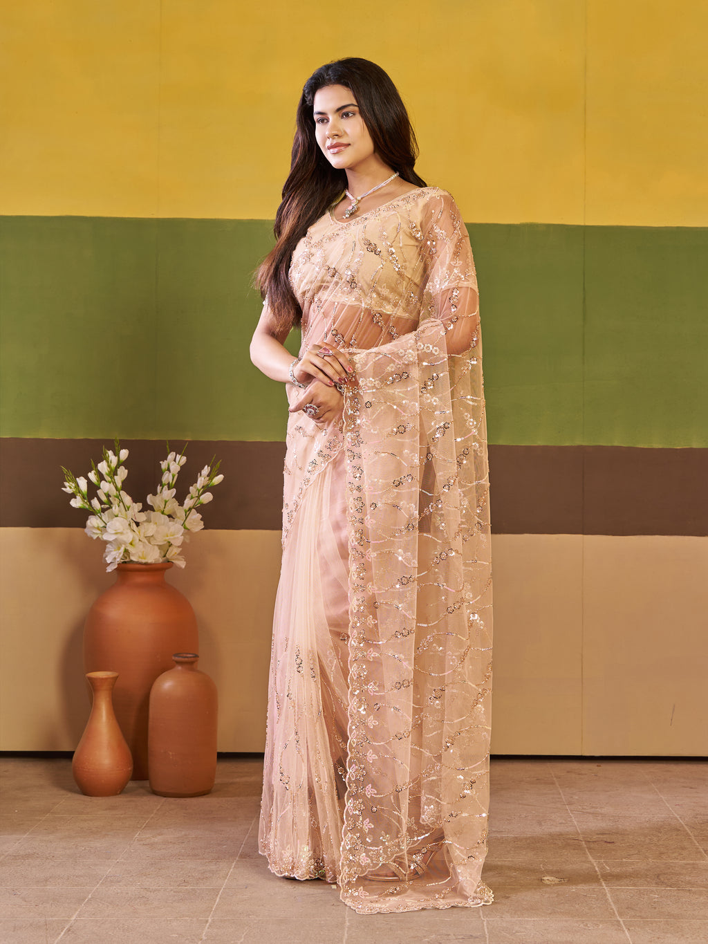 Nirva Net Embroidered Wedding Saree