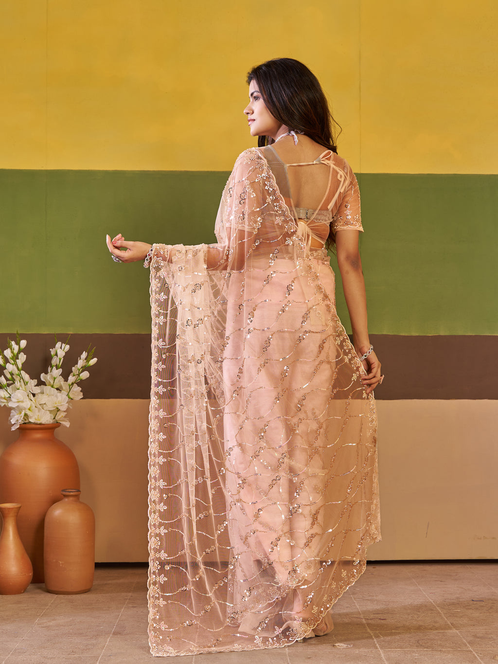 Nirva Net Embroidered Wedding Saree
