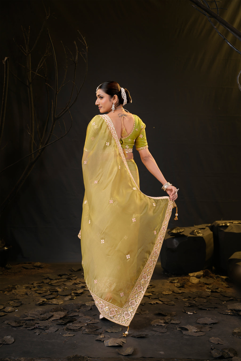 Anamika Organza Saree with Heavy Embroidered Border | Available in 4 Colours