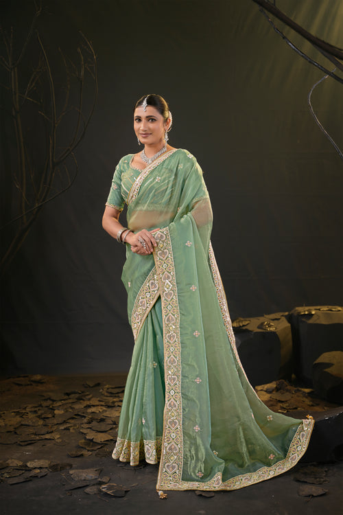Anamika Organza Saree with Heavy Embroidered Border | Available in 4 Colours