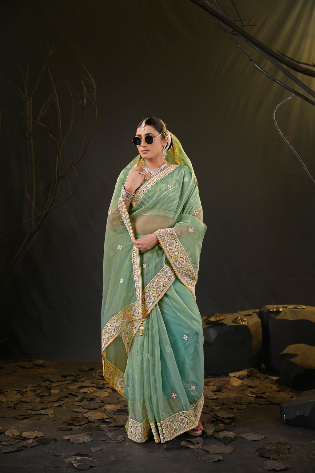 Anamika Organza Saree with Heavy Embroidered Border | Available in 4 Colours