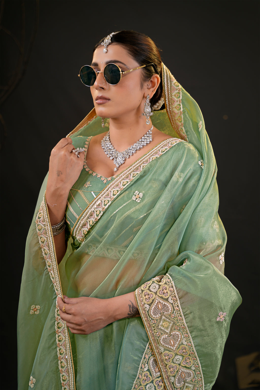 Anamika Organza Saree with Heavy Embroidered Border | Available in 4 Colours