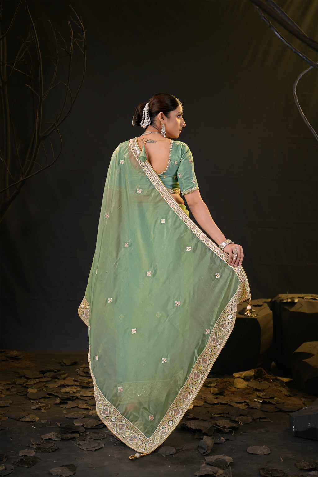 Anamika Organza Saree with Heavy Embroidered Border | Available in 4 Colours