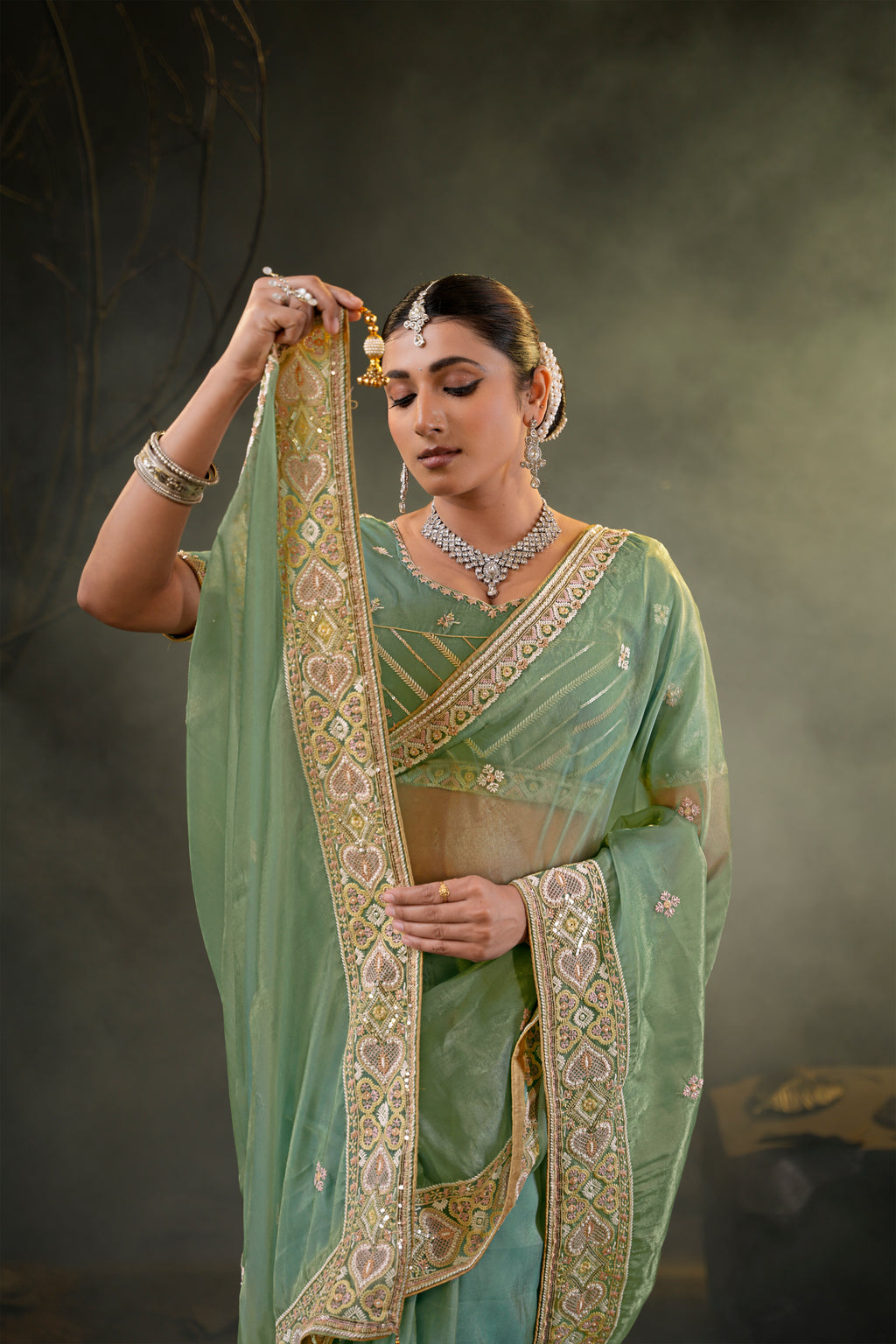 Anamika Organza Saree with Heavy Embroidered Border | Available in 4 Colours