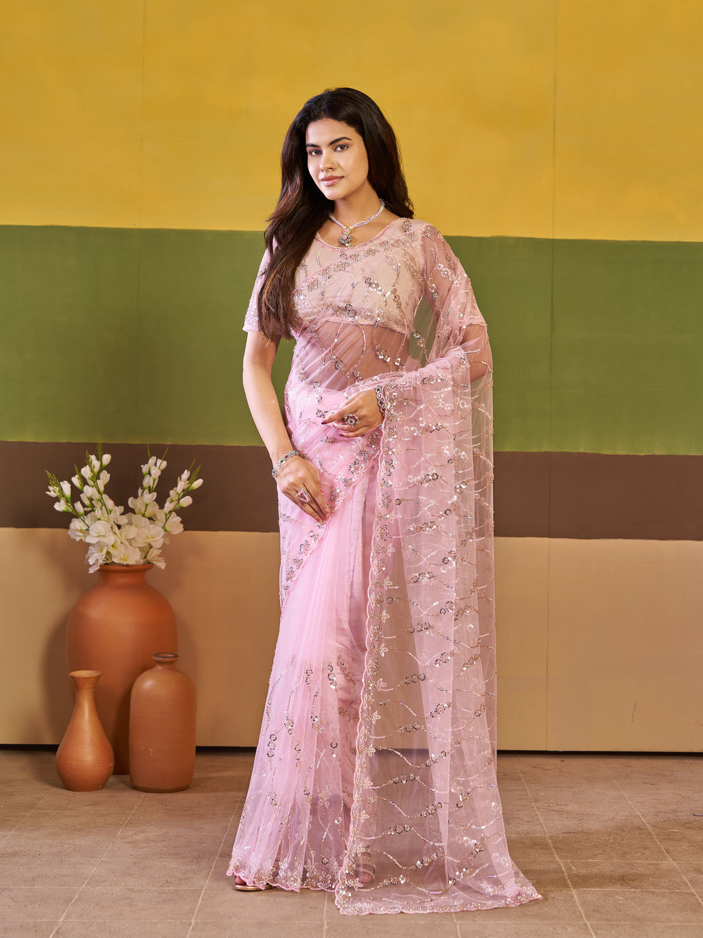 Nirva Net Embroidered Wedding Saree