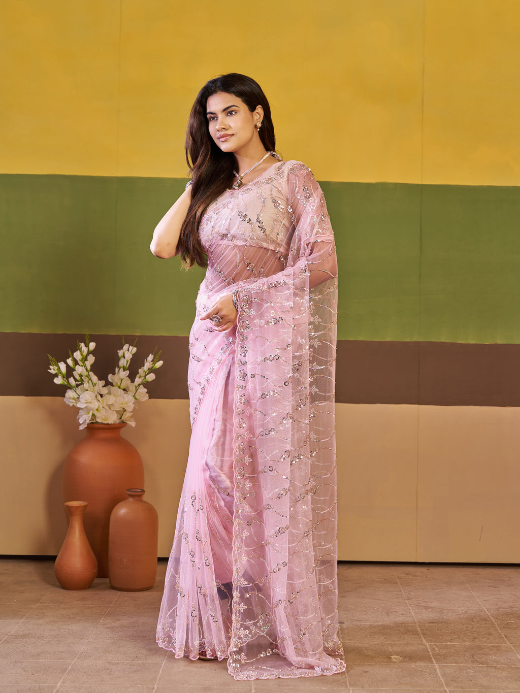 Nirva Net Embroidered Wedding Saree