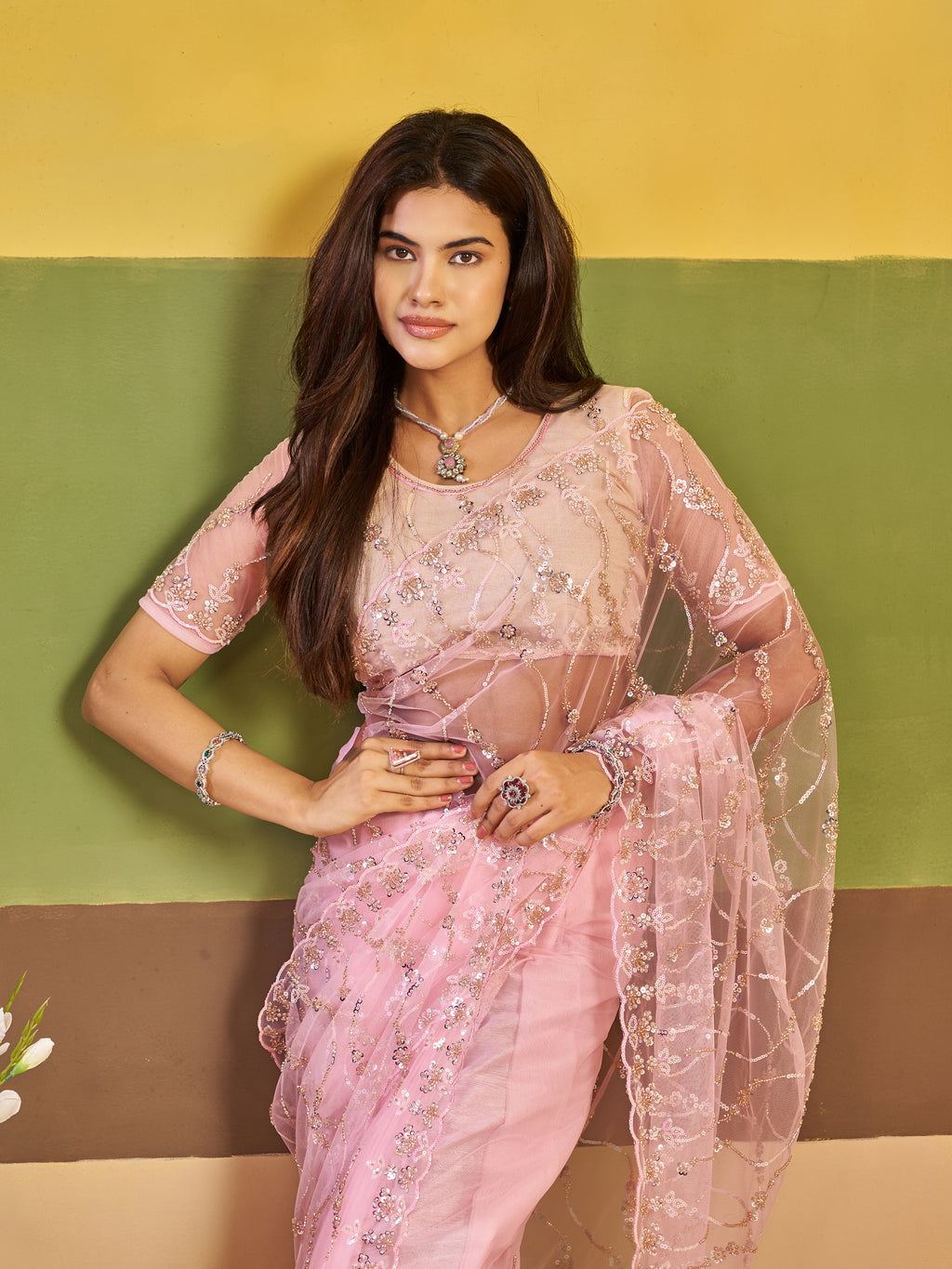 Nirva Net Embroidered Wedding Saree