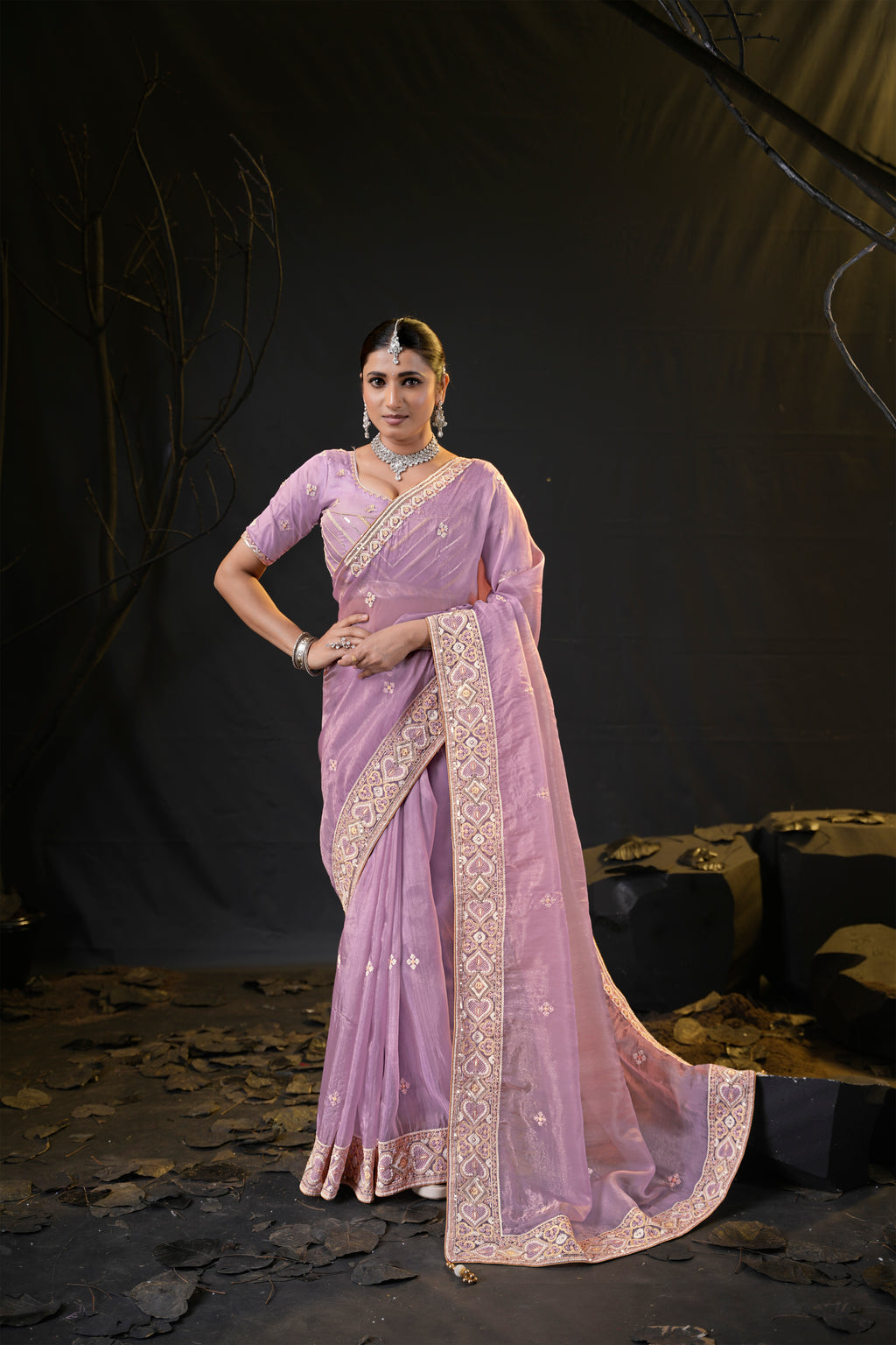 Anamika Organza Saree with Heavy Embroidered Border | Available in 4 Colours
