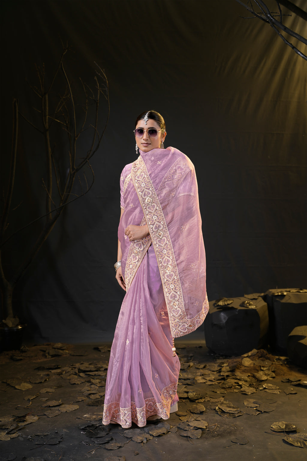 Anamika Organza Saree with Heavy Embroidered Border | Available in 4 Colours