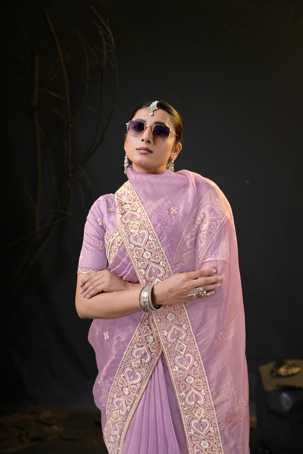 Anamika Organza Saree with Heavy Embroidered Border | Available in 4 Colours
