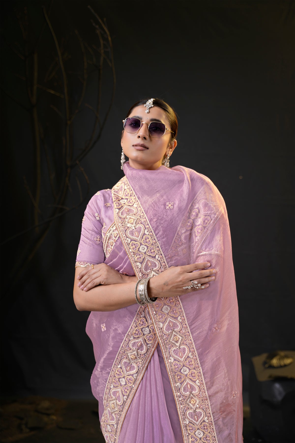 Anamika Organza Saree with Heavy Embroidered Border | Available in 4 Colours