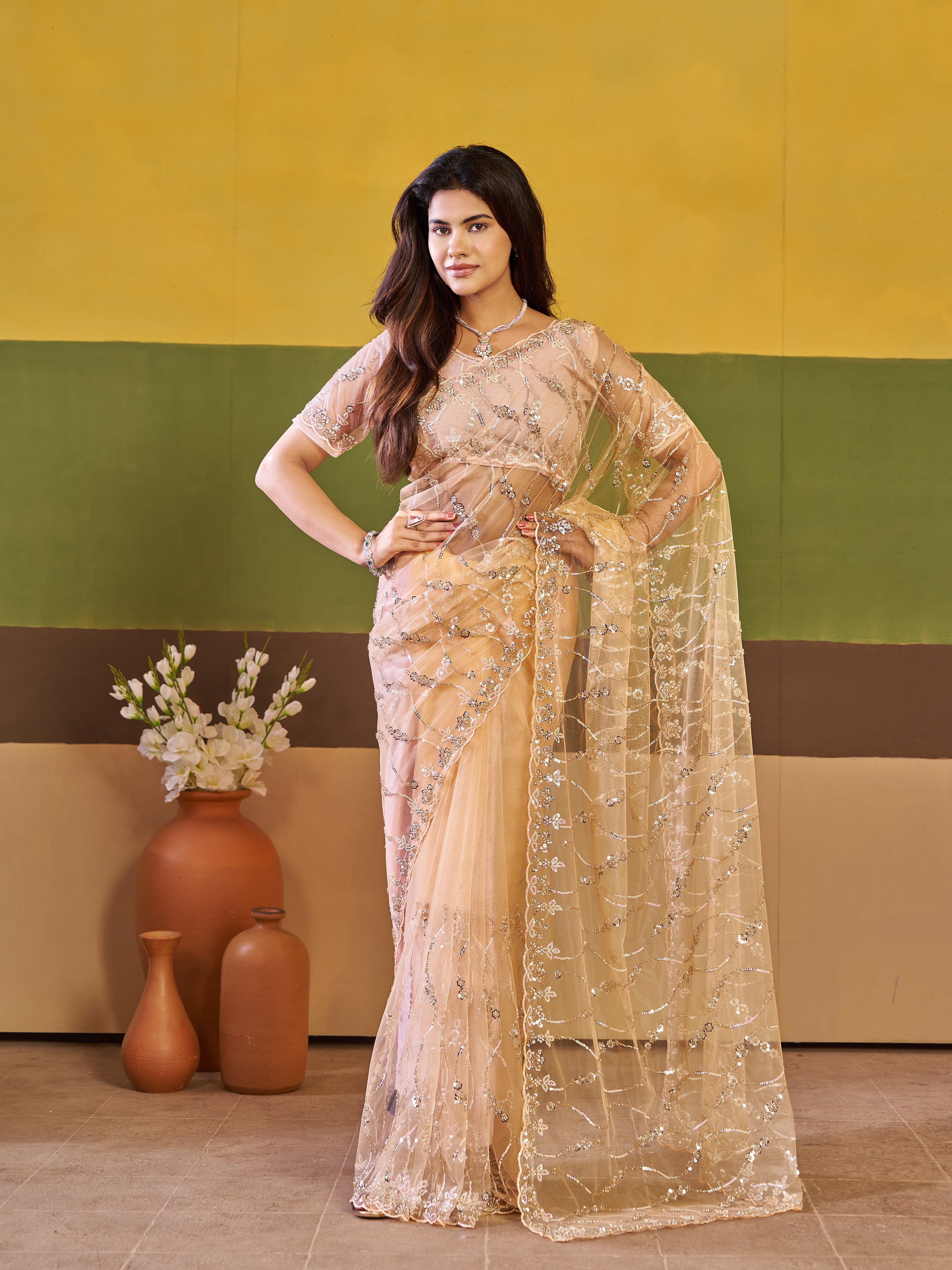 Nirva Net Embroidered Wedding Saree