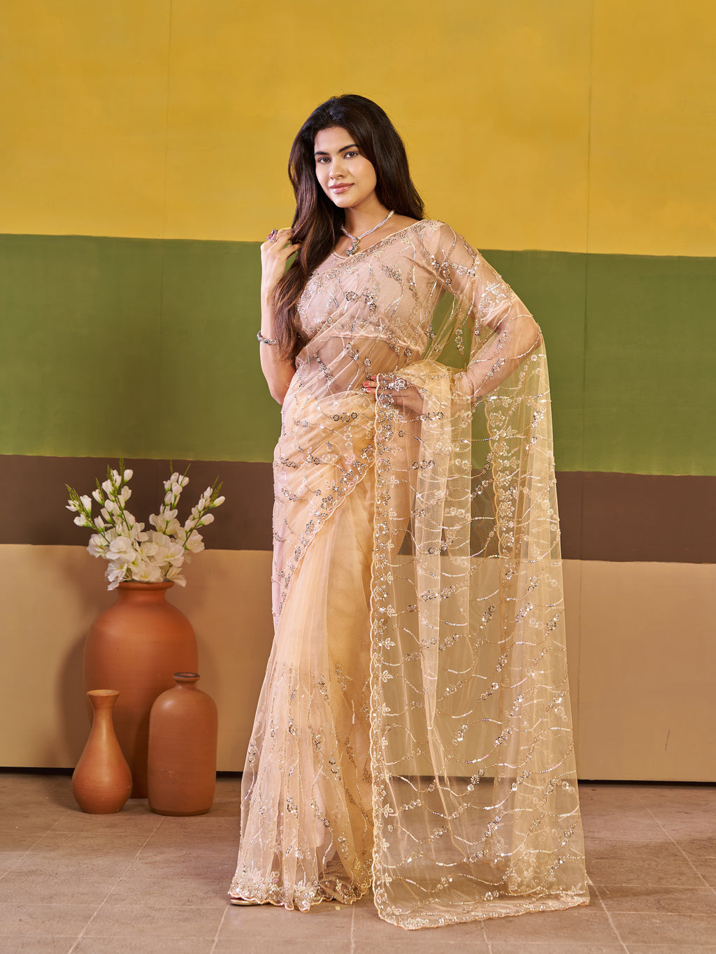 Nirva Net Embroidered Wedding Saree