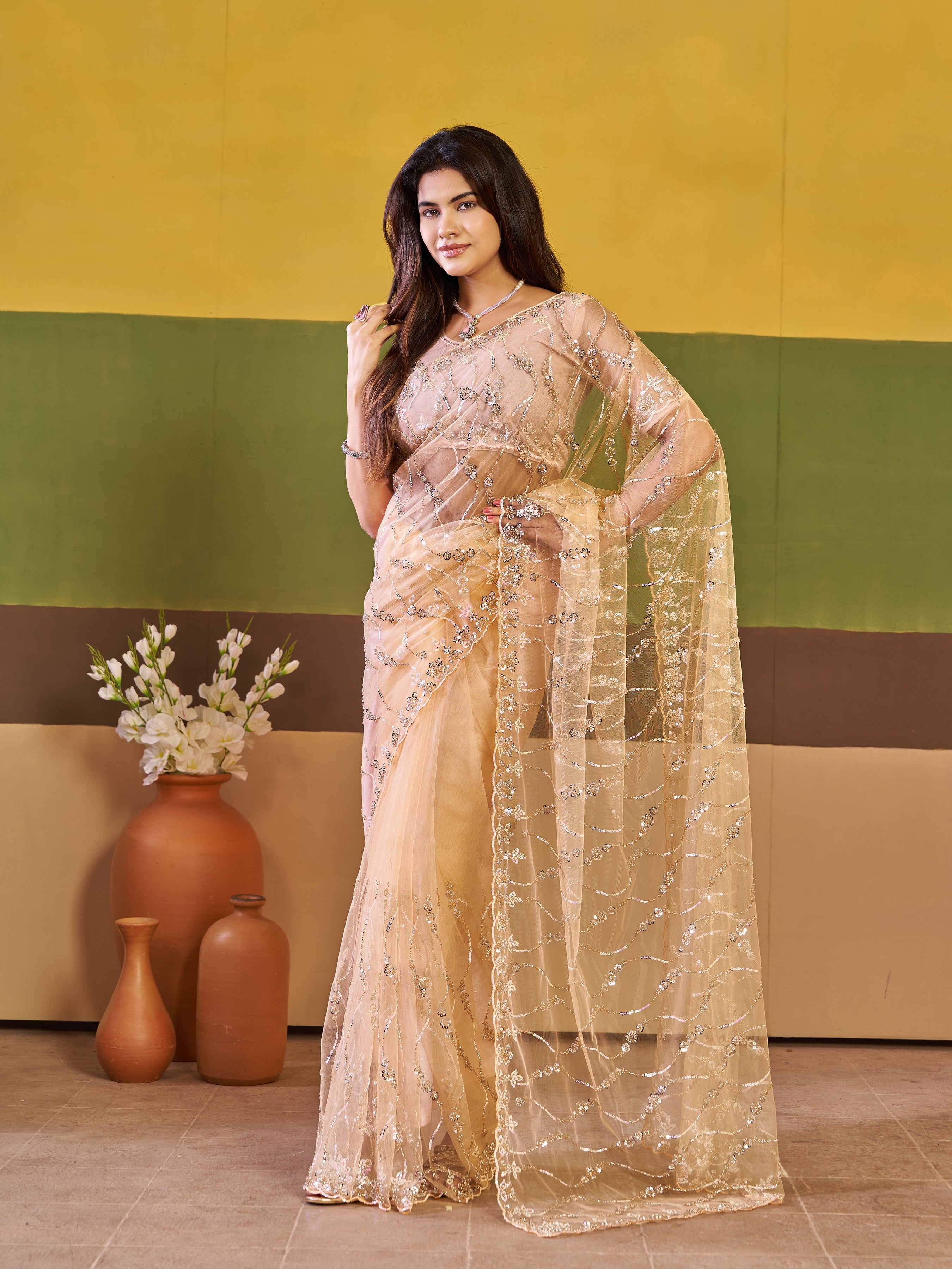 Nirva Net Embroidered Wedding Saree