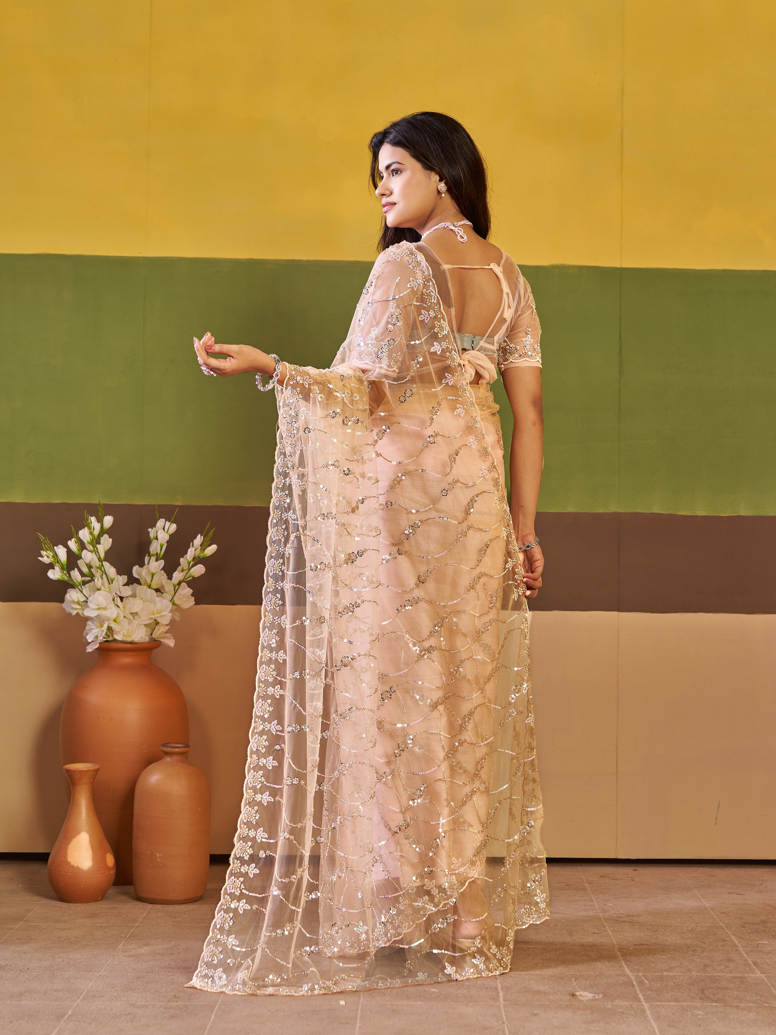 Nirva Net Embroidered Wedding Saree