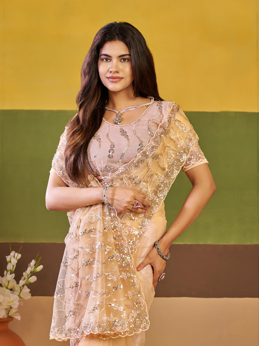 Nirva Net Embroidered Wedding Saree