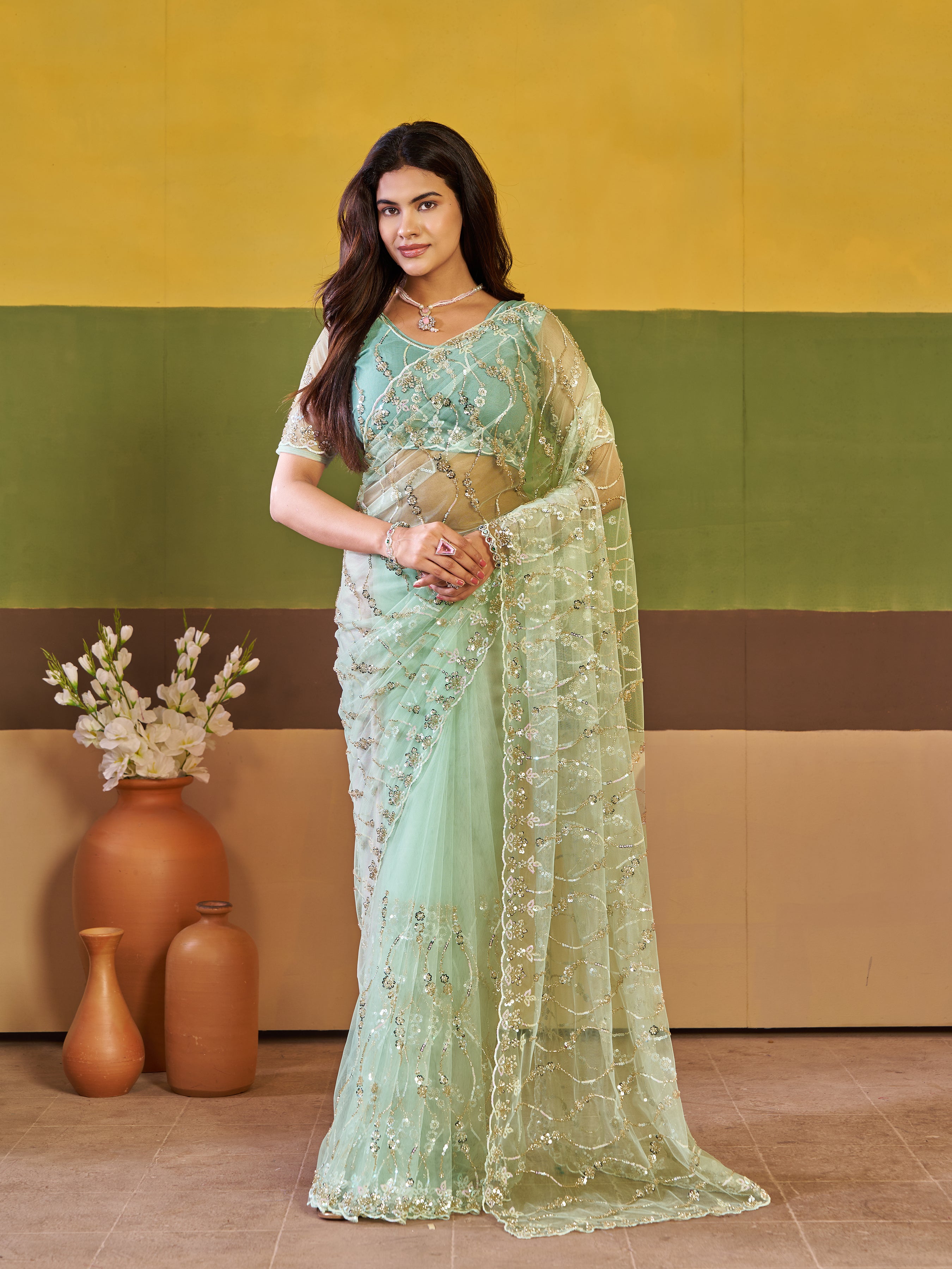 Nirva Net Embroidered Wedding Saree