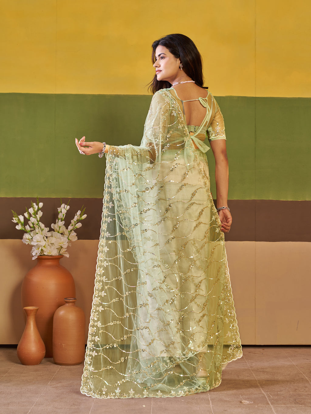 Nirva Net Embroidered Wedding Saree