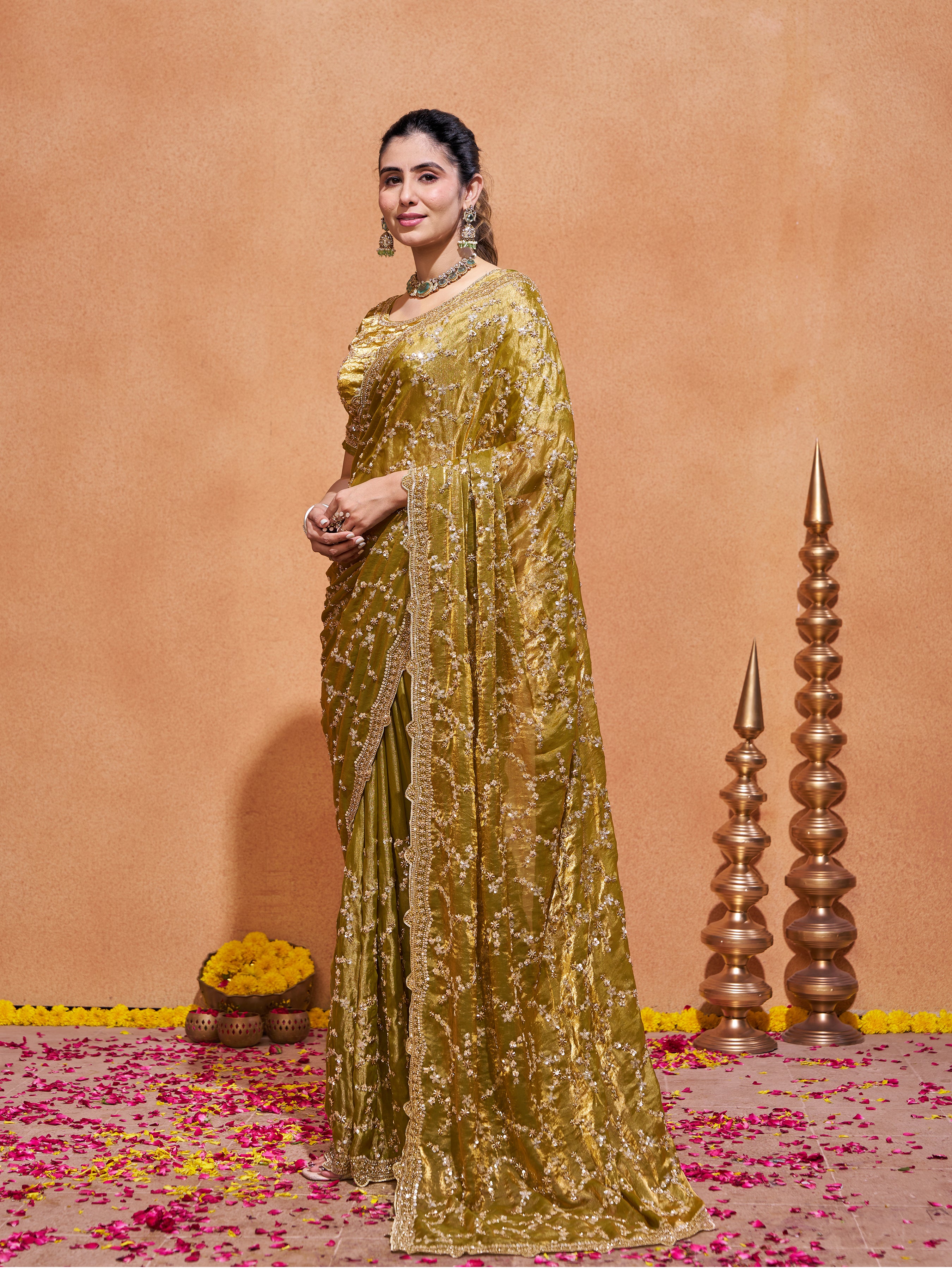 Varda Pure Satin Embroidered Saree