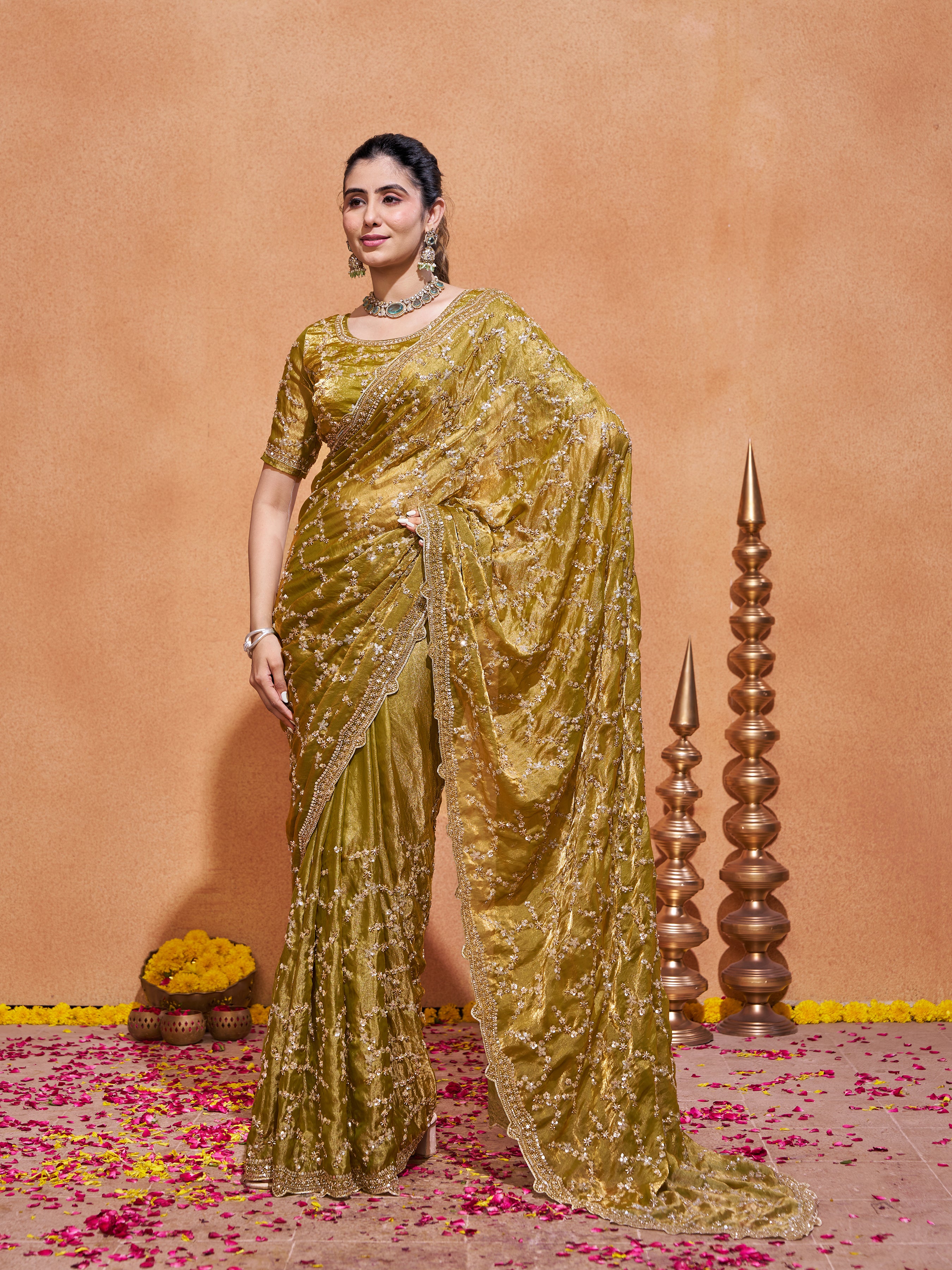 Varda Pure Satin Embroidered Saree