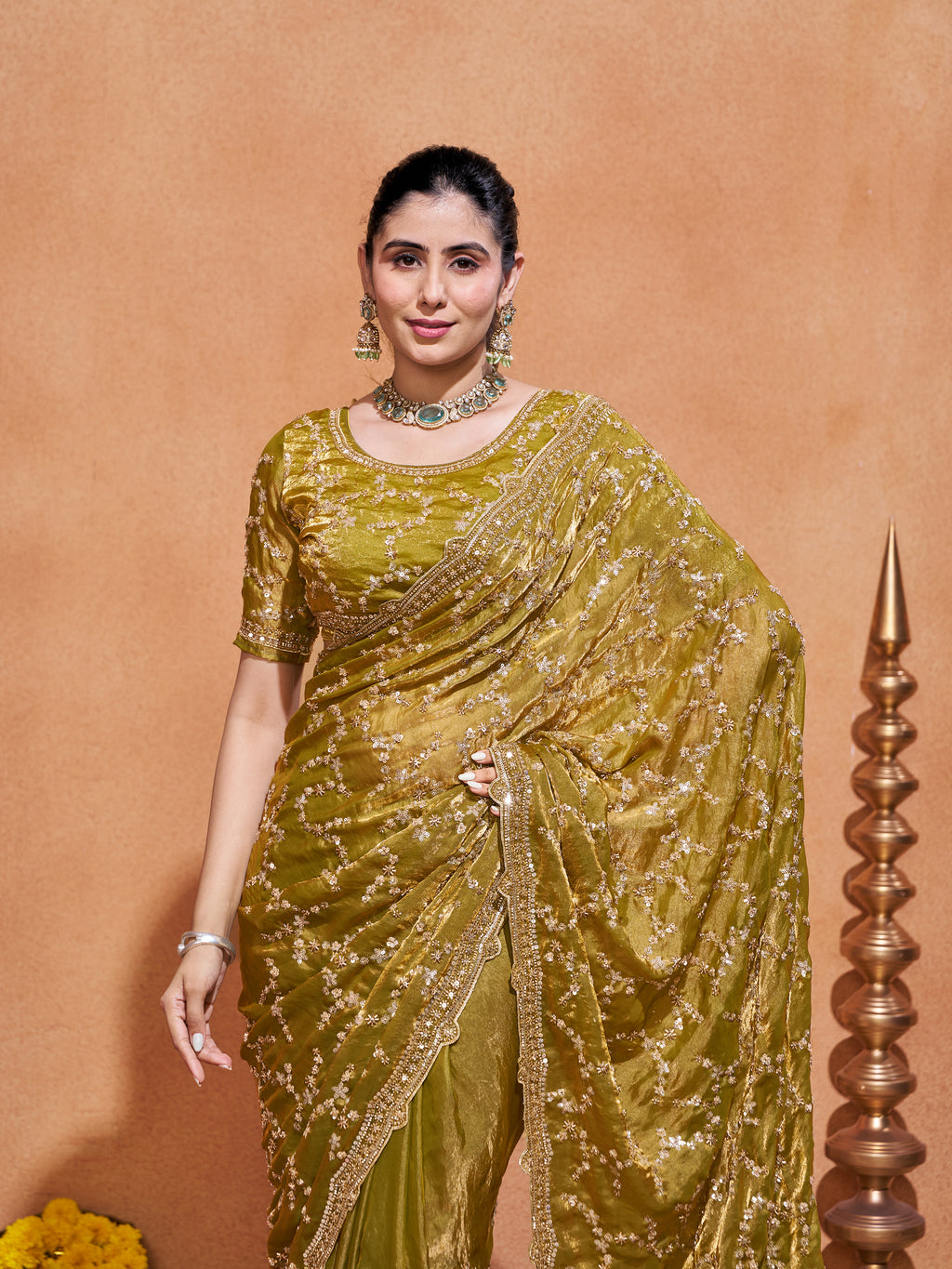 Varda Pure Satin Embroidered Saree