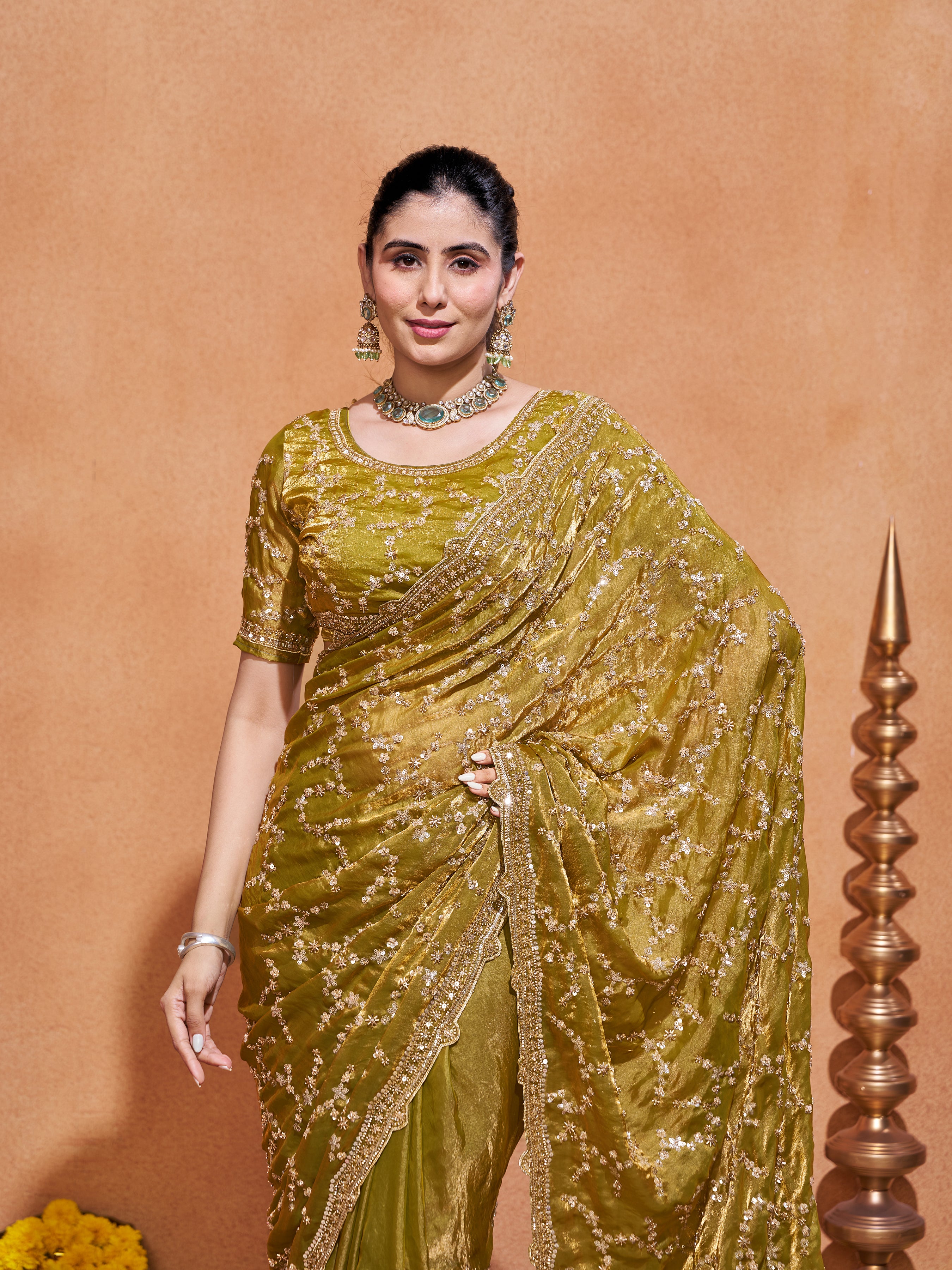 Varda Pure Satin Embroidered Saree