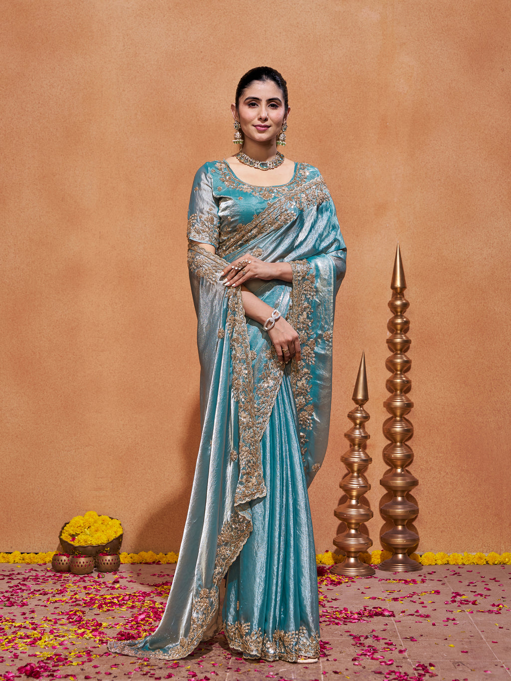 Khwaish Satin Crepe Embroidered Saree