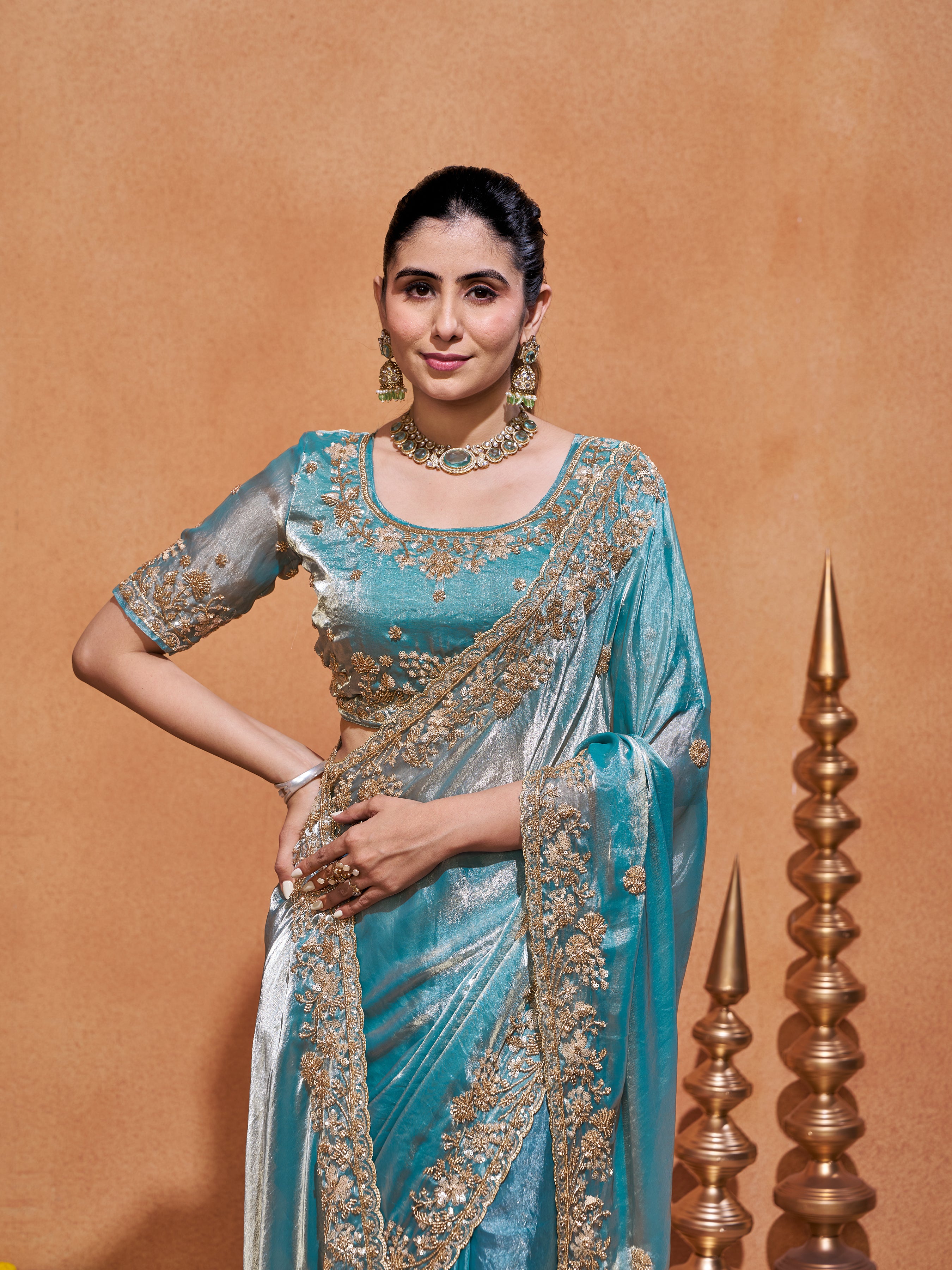 Khwaish Satin Crepe Embroidered Saree