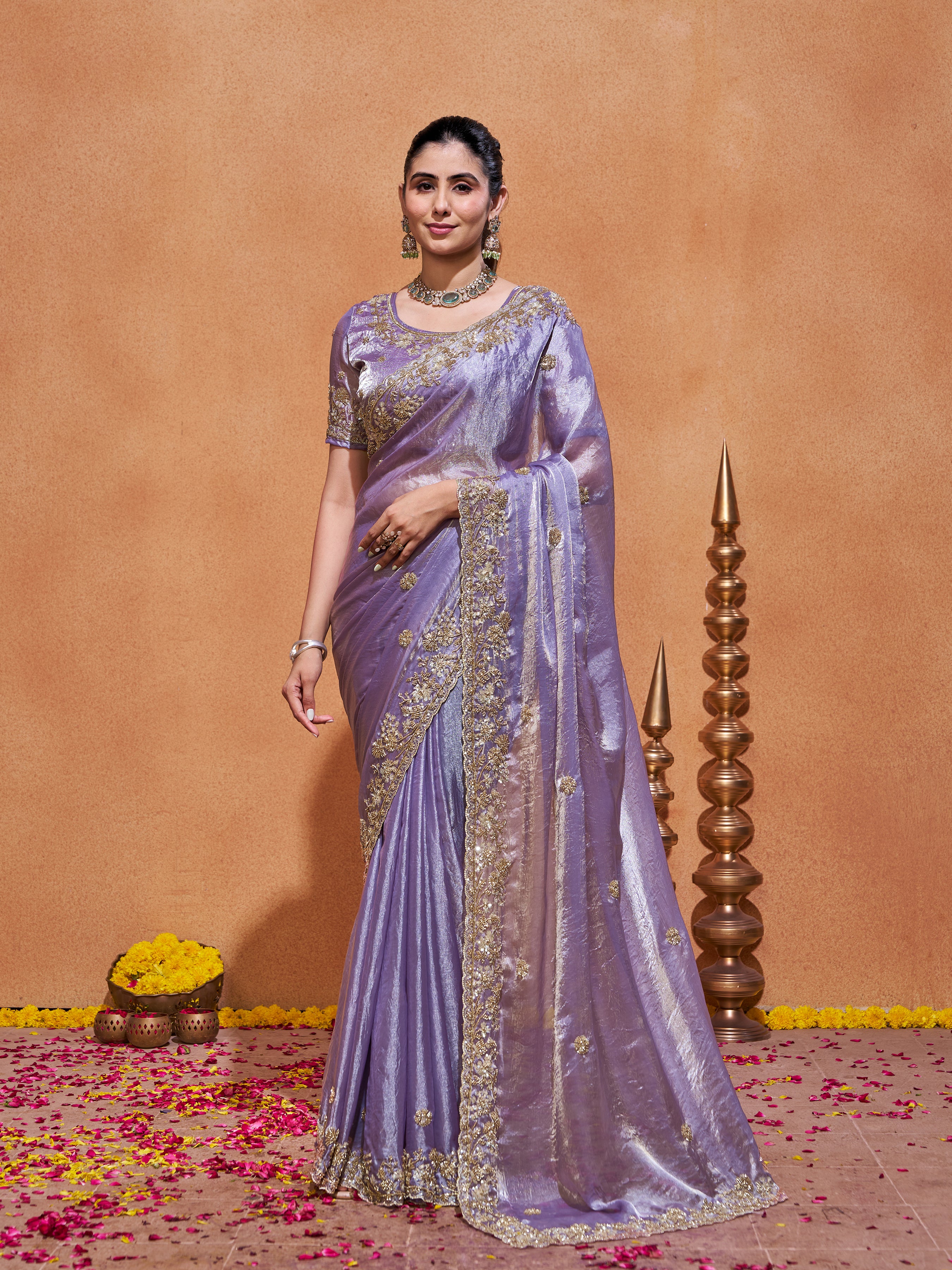 Khwaish Satin Crepe Embroidered Saree