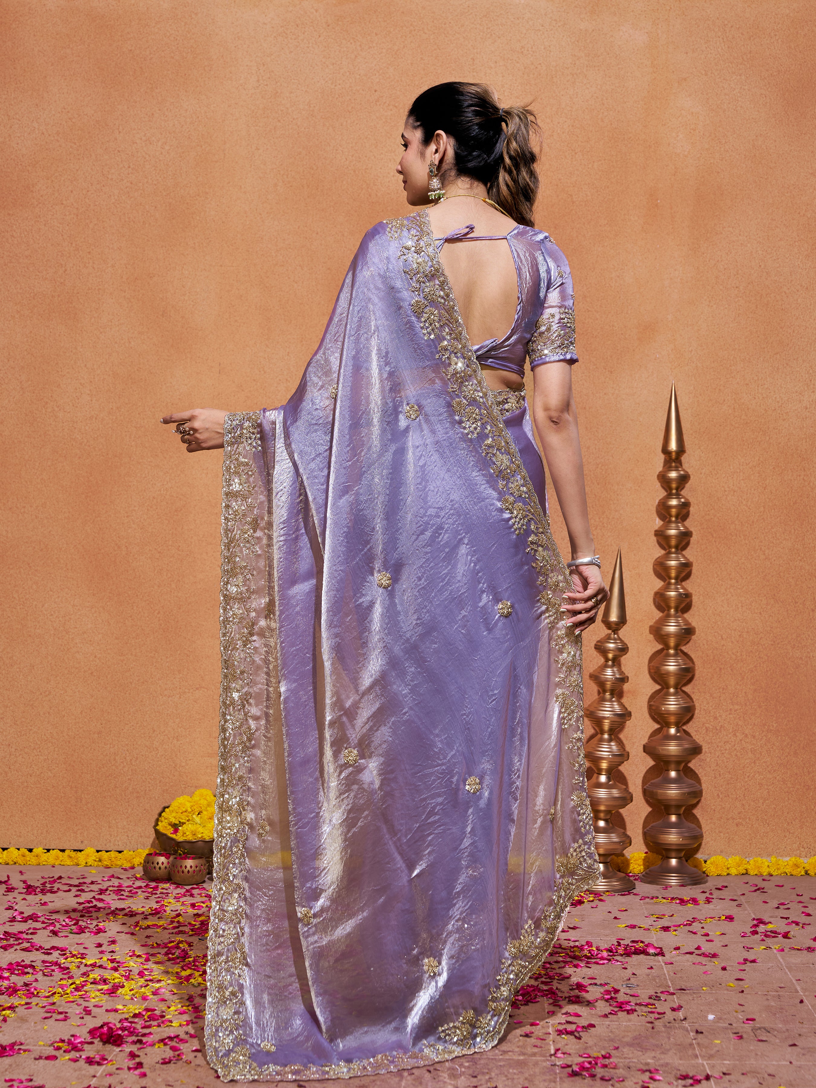 Khwaish Satin Crepe Embroidered Saree