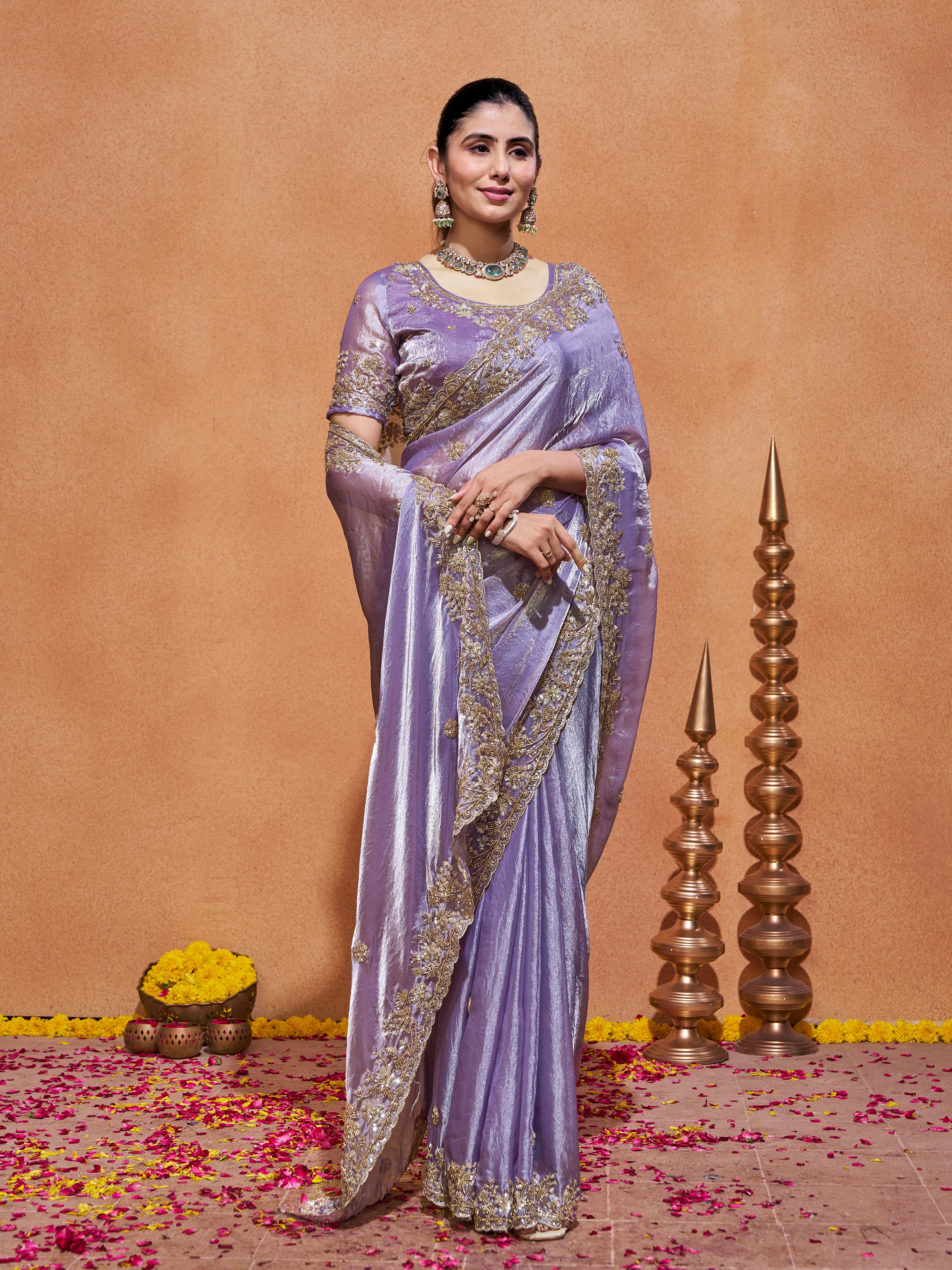 Khwaish Satin Crepe Embroidered Saree