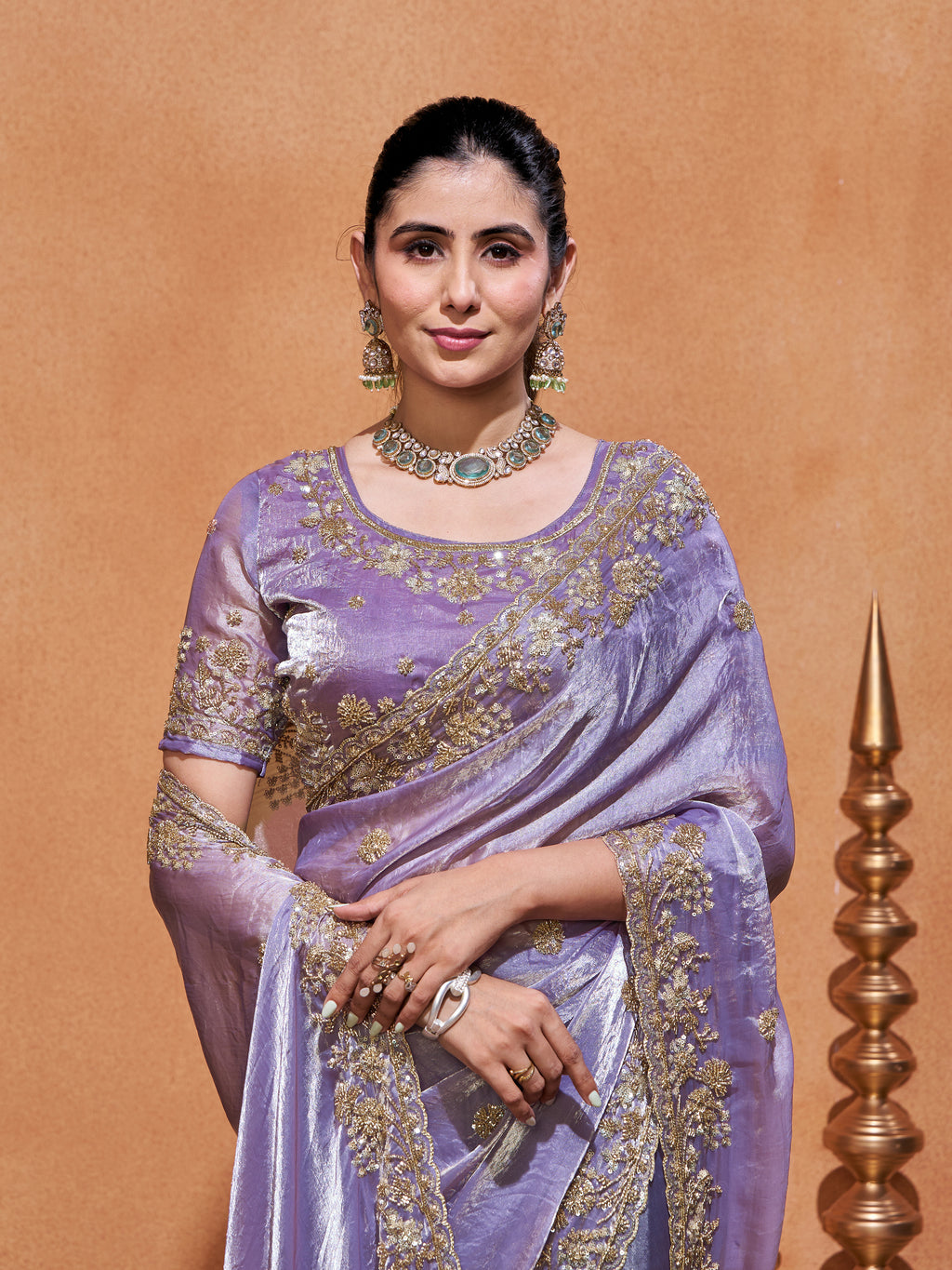 Khwaish Satin Crepe Embroidered Saree