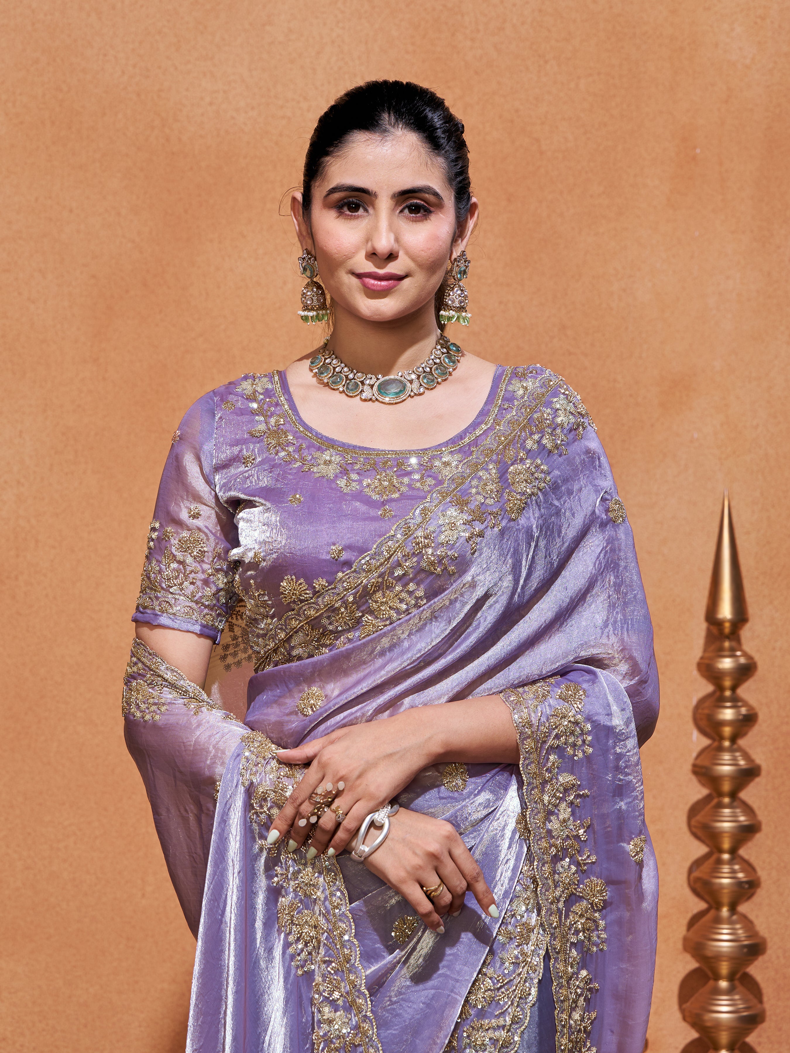 Khwaish Satin Crepe Embroidered Saree