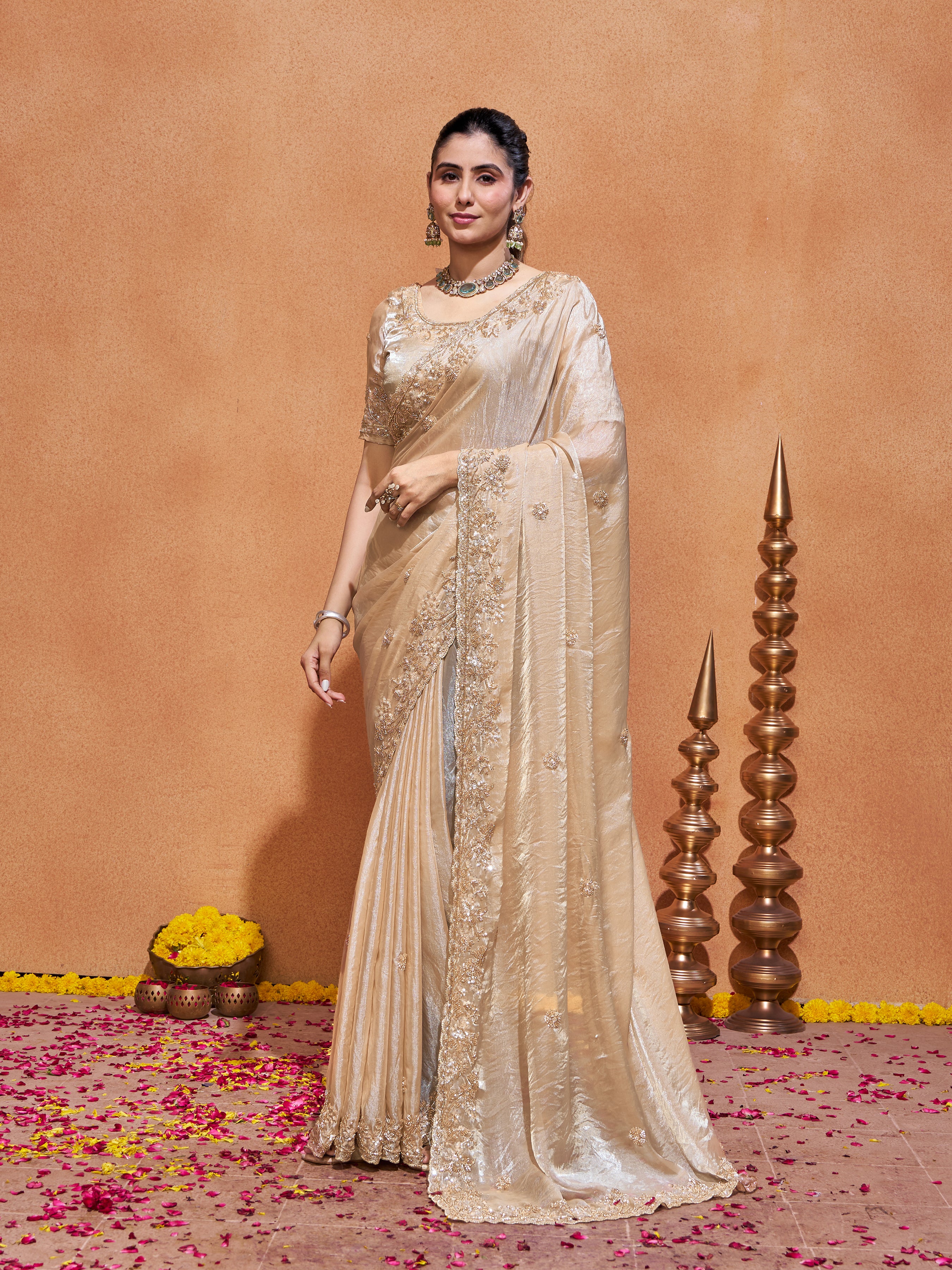 Khwaish Satin Crepe Embroidered Saree