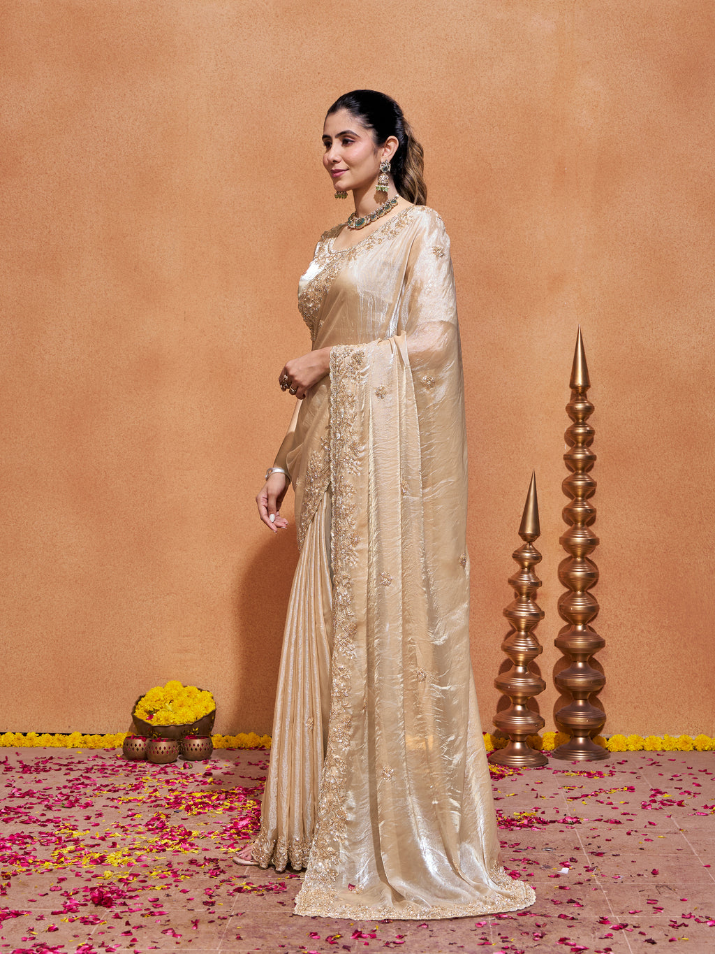 Khwaish Satin Crepe Embroidered Saree
