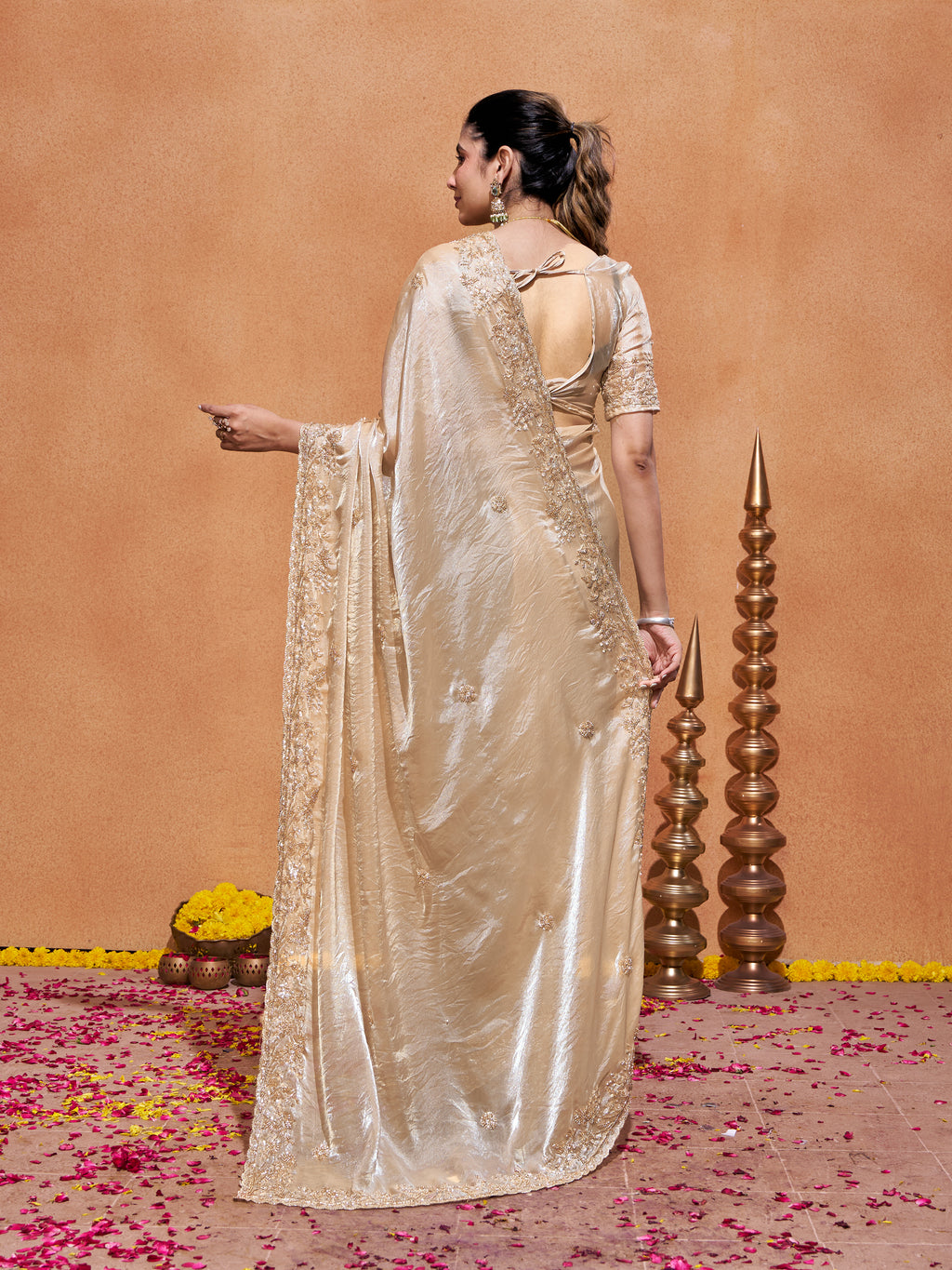 Khwaish Satin Crepe Embroidered Saree