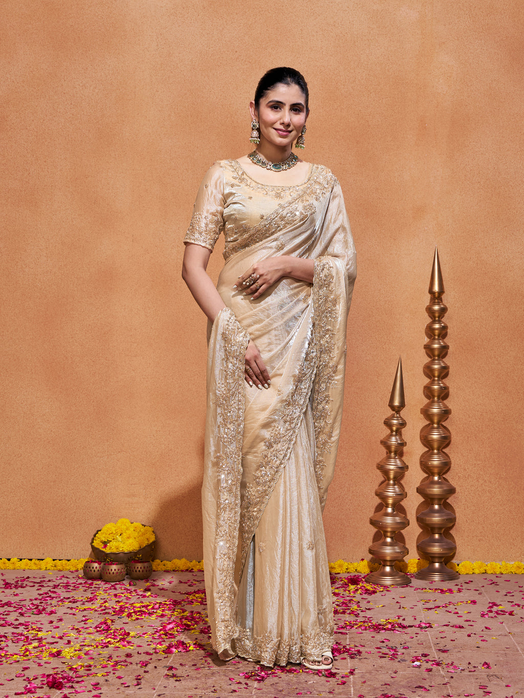 Khwaish Satin Crepe Embroidered Saree