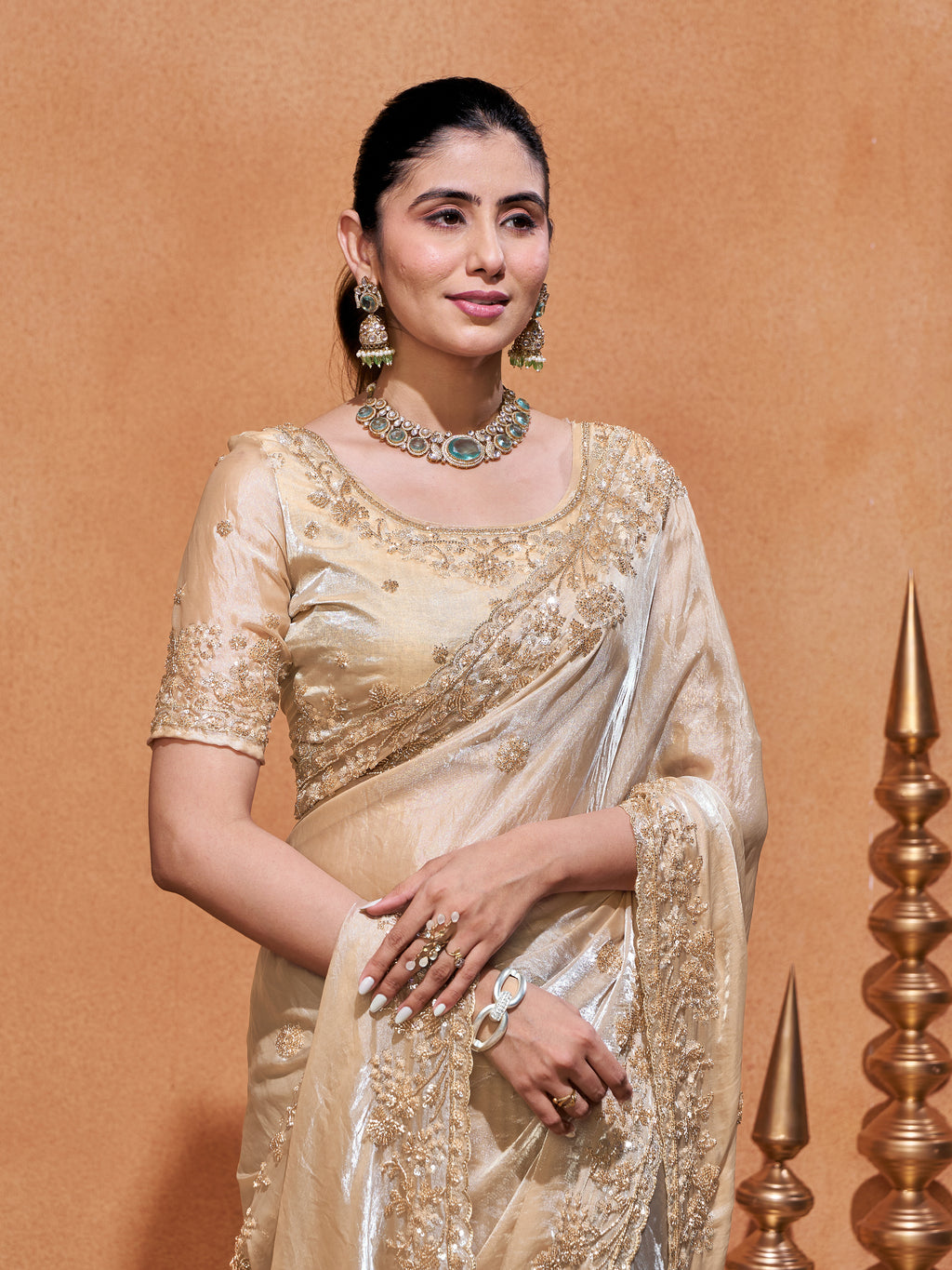 Khwaish Satin Crepe Embroidered Saree