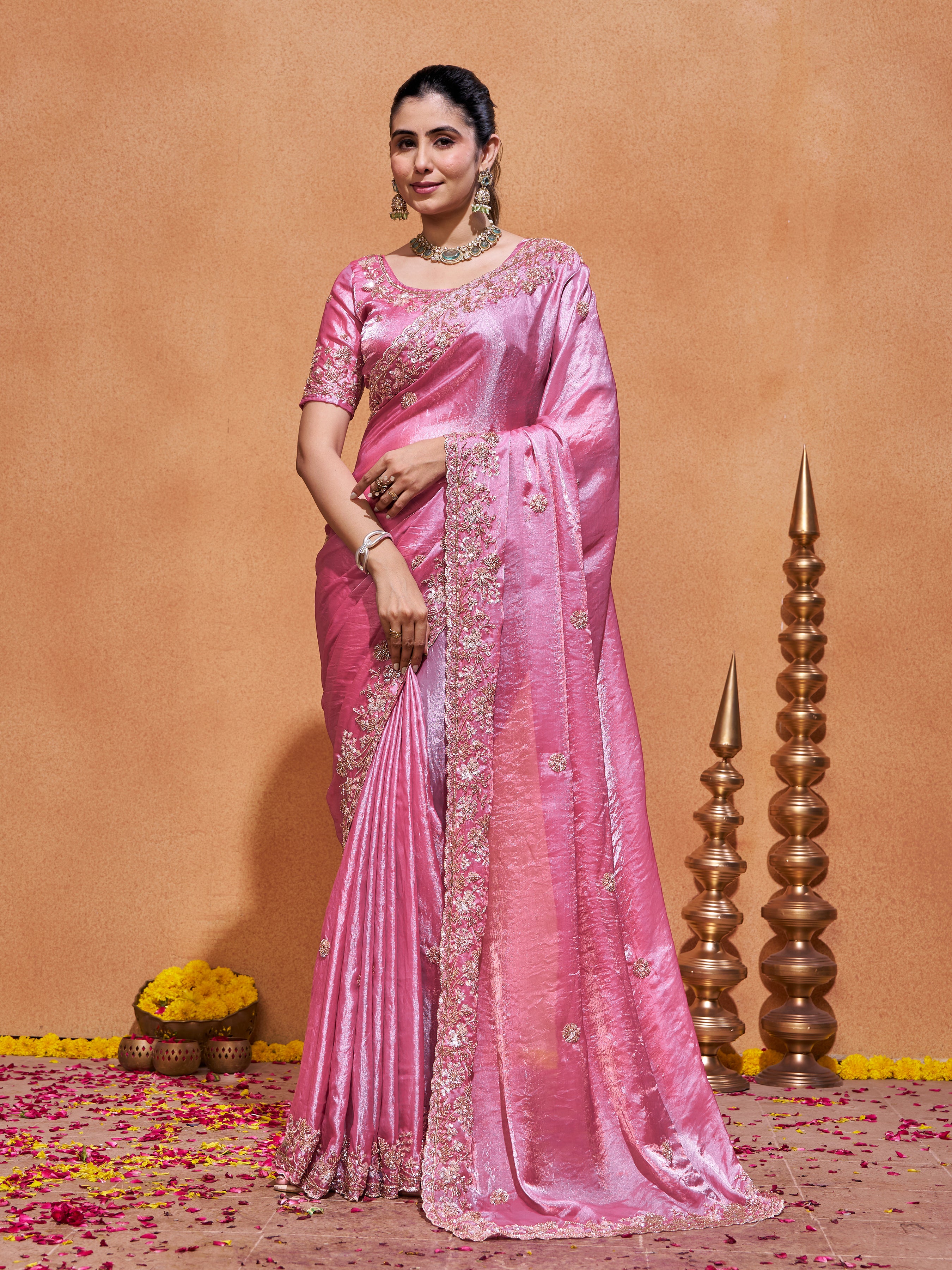 Khwaish Satin Crepe Embroidered Saree