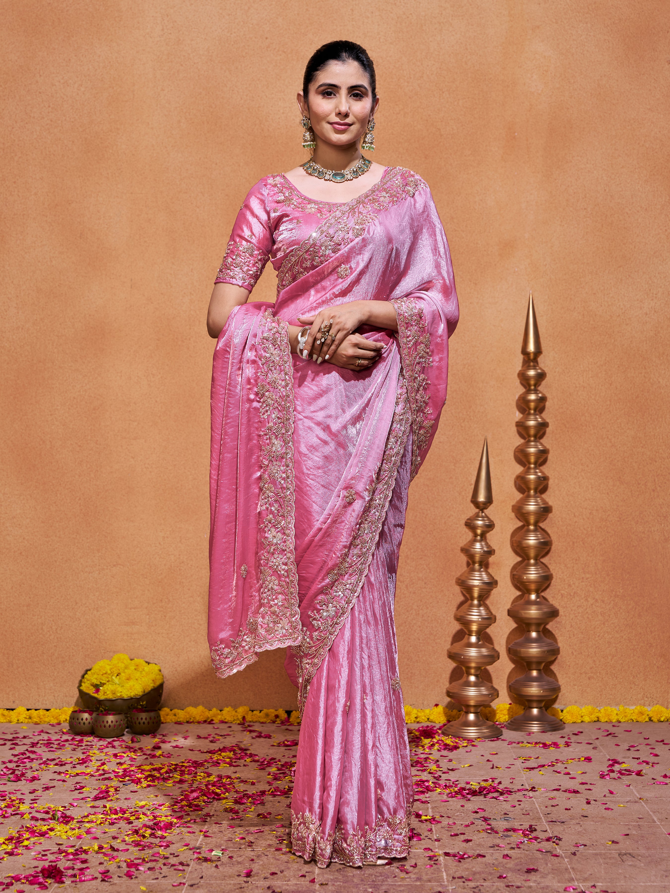 Khwaish Satin Crepe Embroidered Saree
