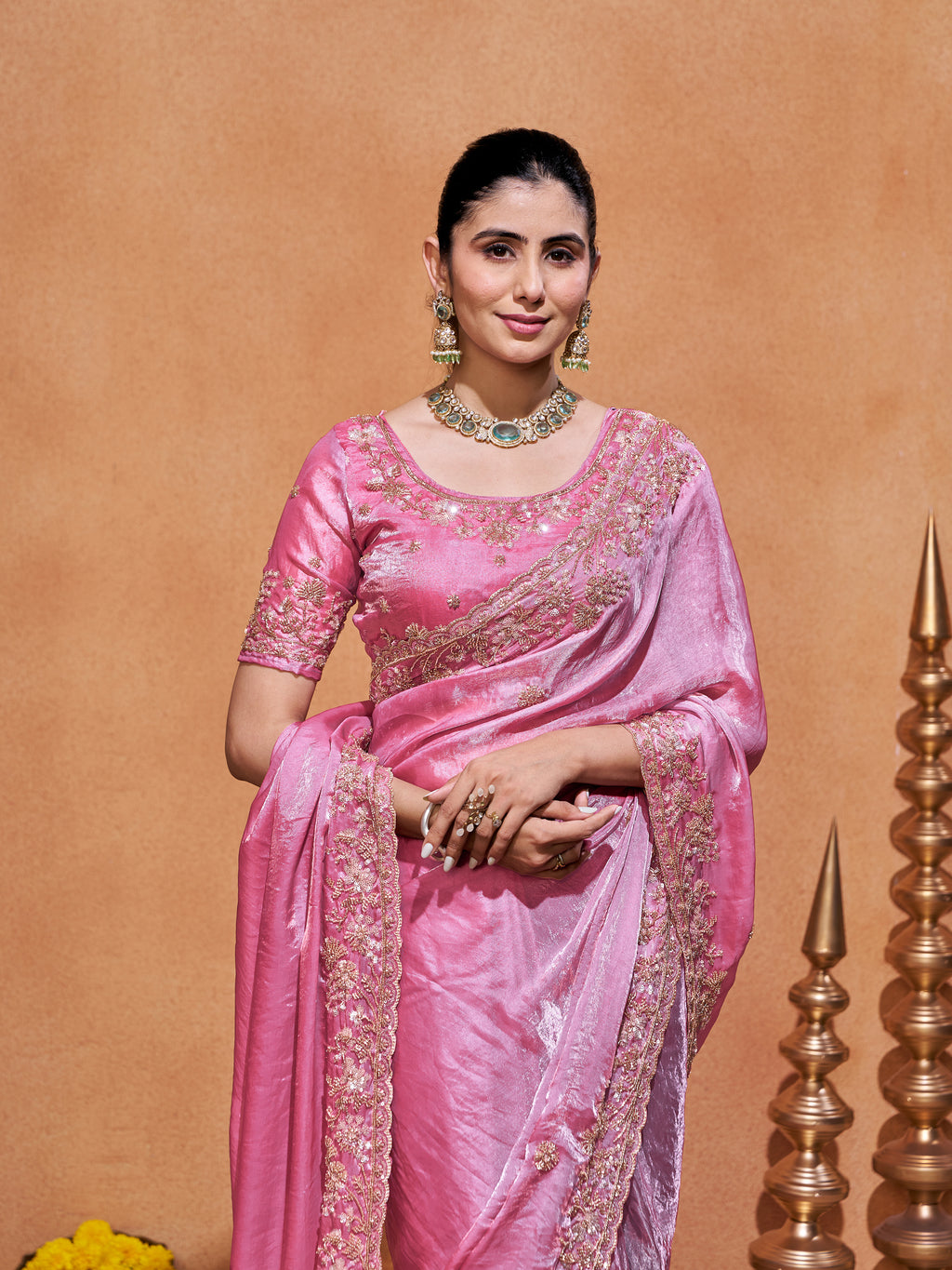 Khwaish Satin Crepe Embroidered Saree