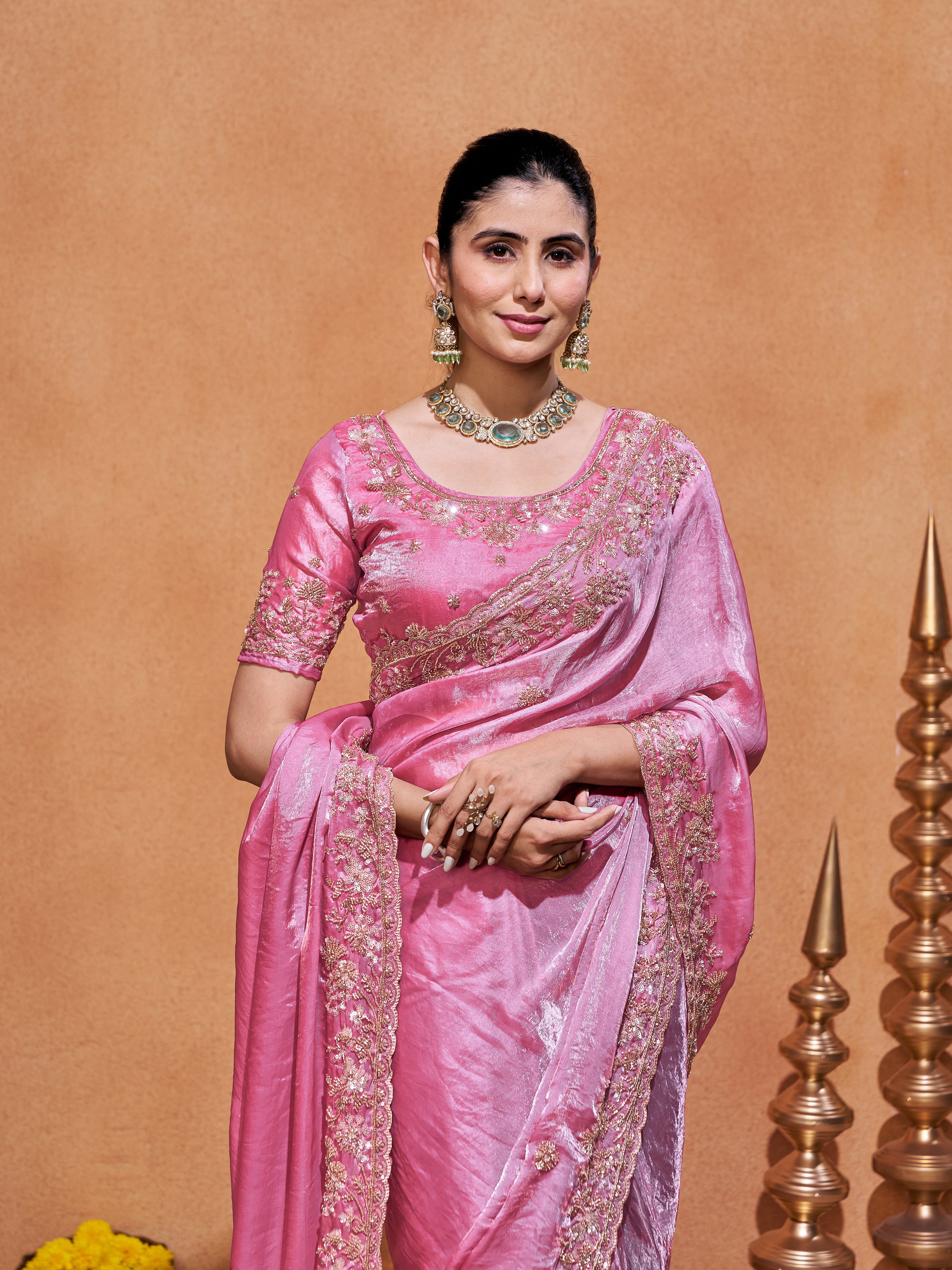 Khwaish Satin Crepe Embroidered Saree