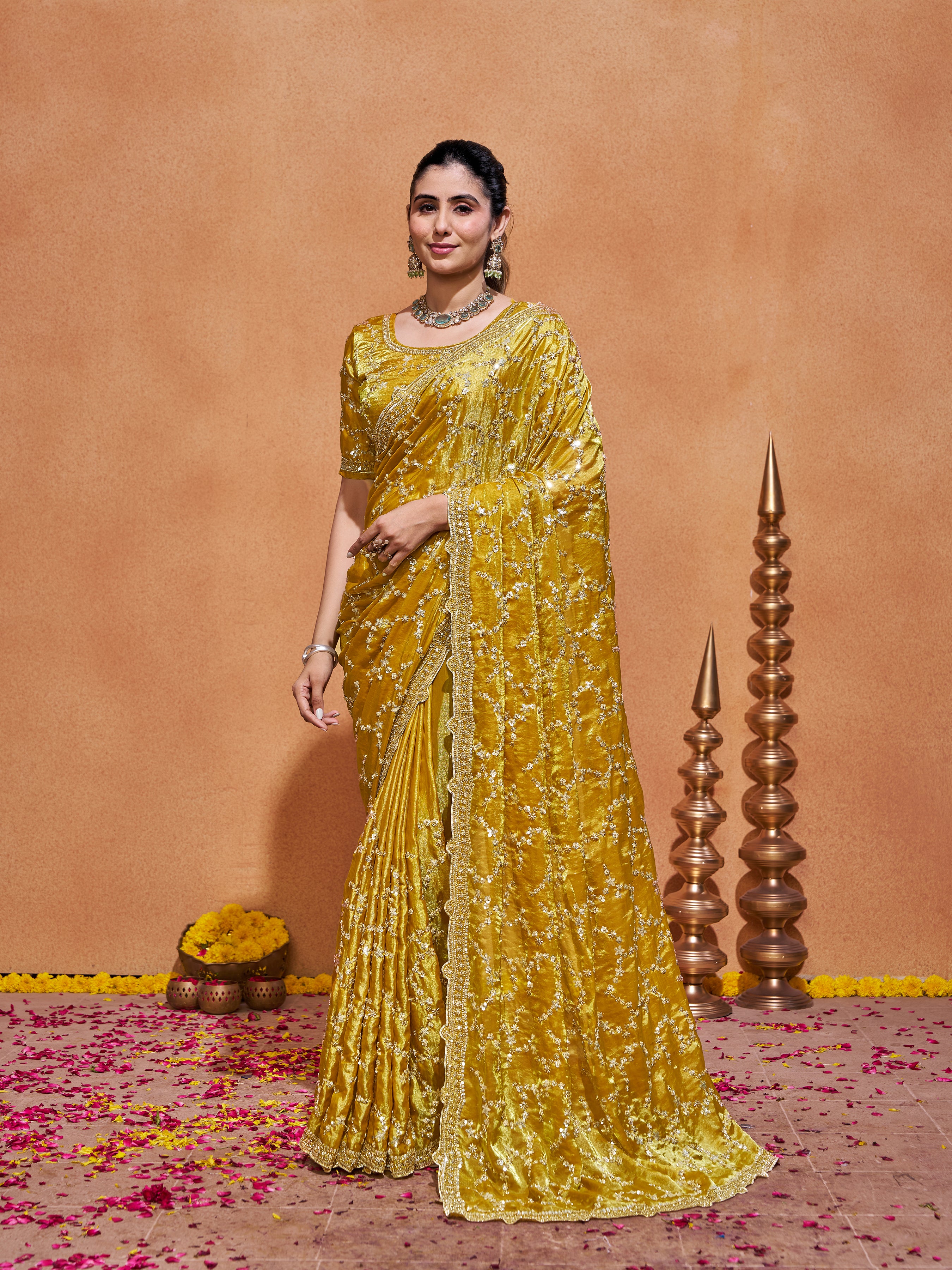 Varda Pure Satin Embroidered Saree
