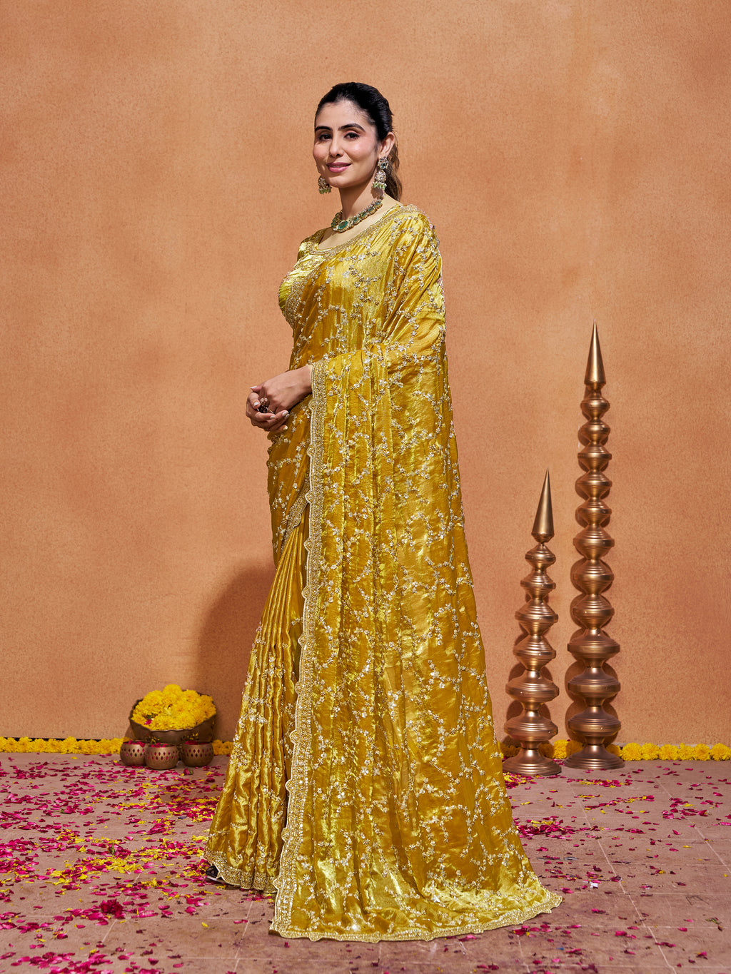 Varda Pure Satin Embroidered Saree