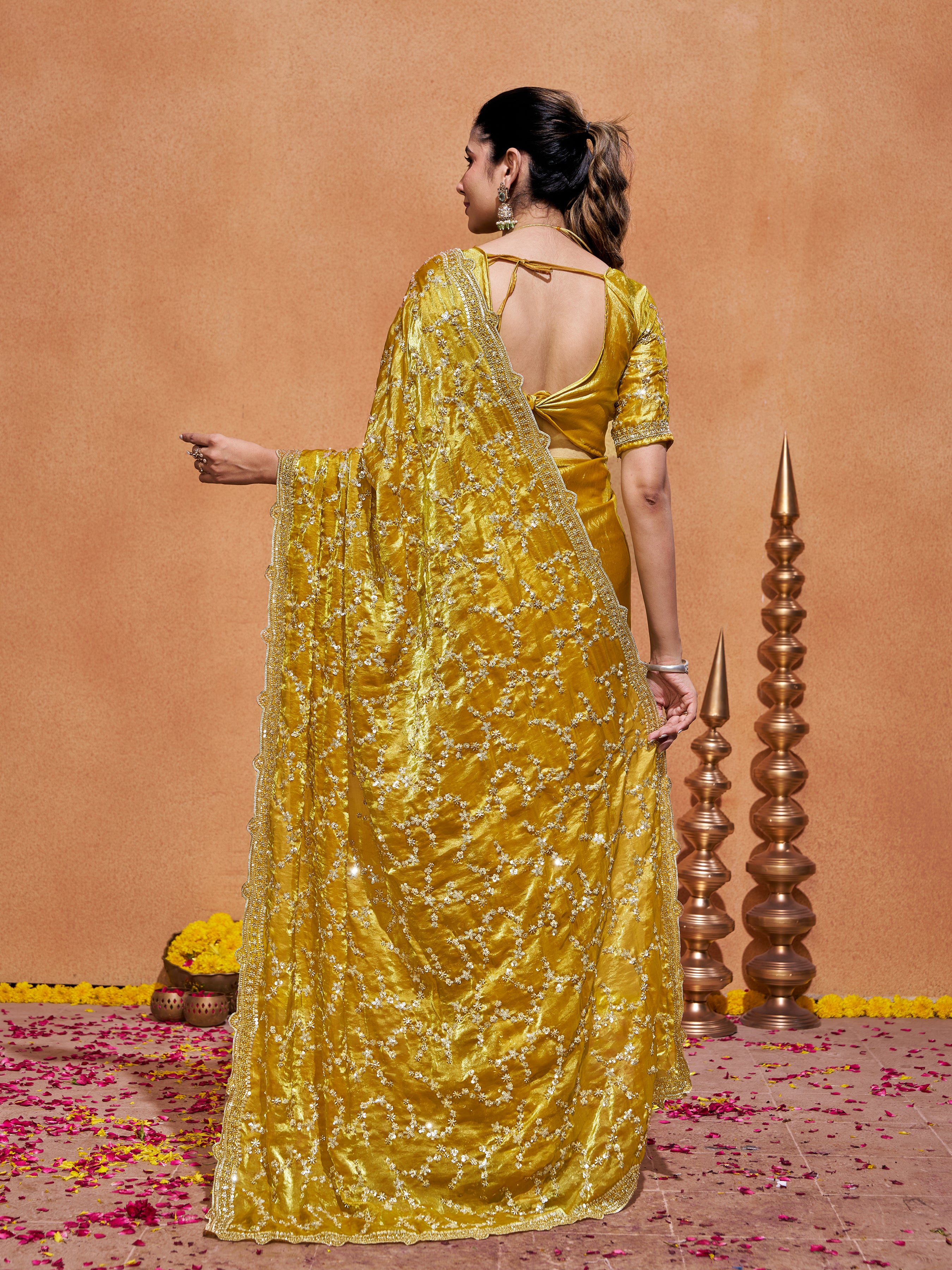 Varda Pure Satin Embroidered Saree