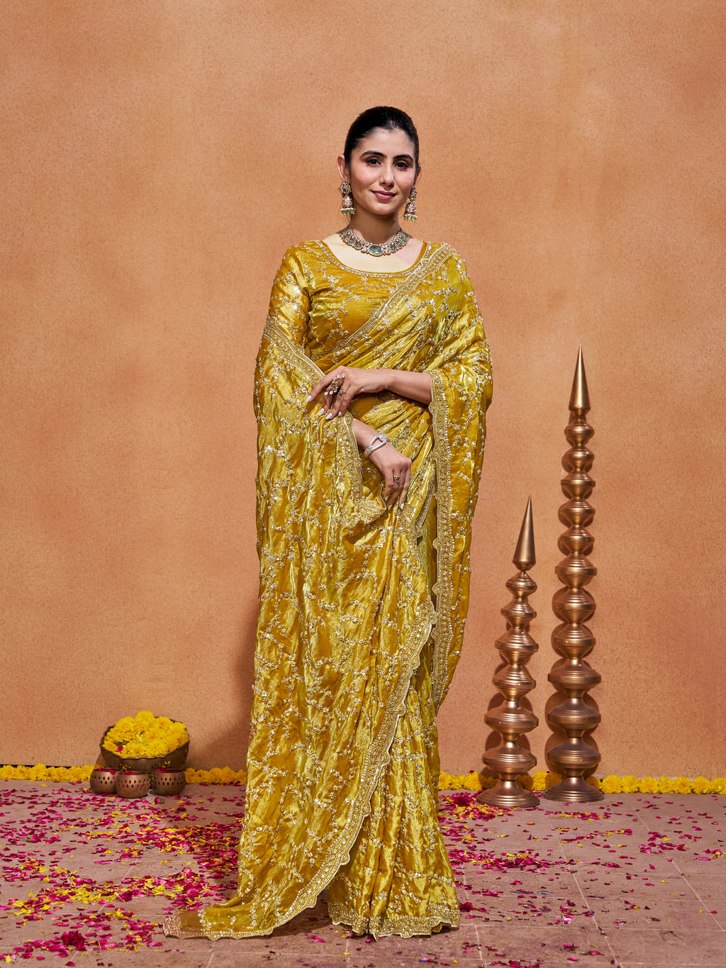 Varda Pure Satin Embroidered Saree