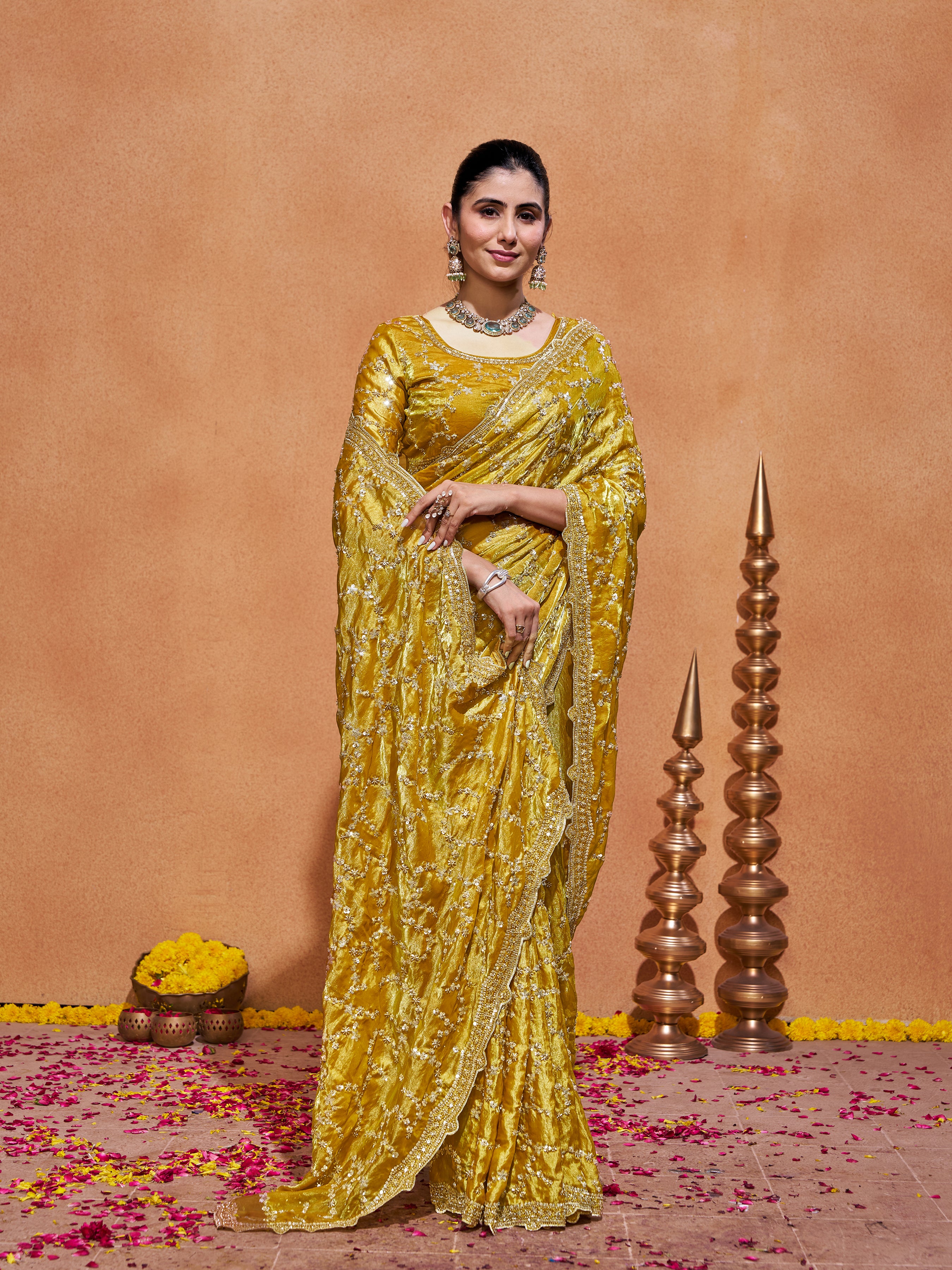 Varda Pure Satin Embroidered Saree